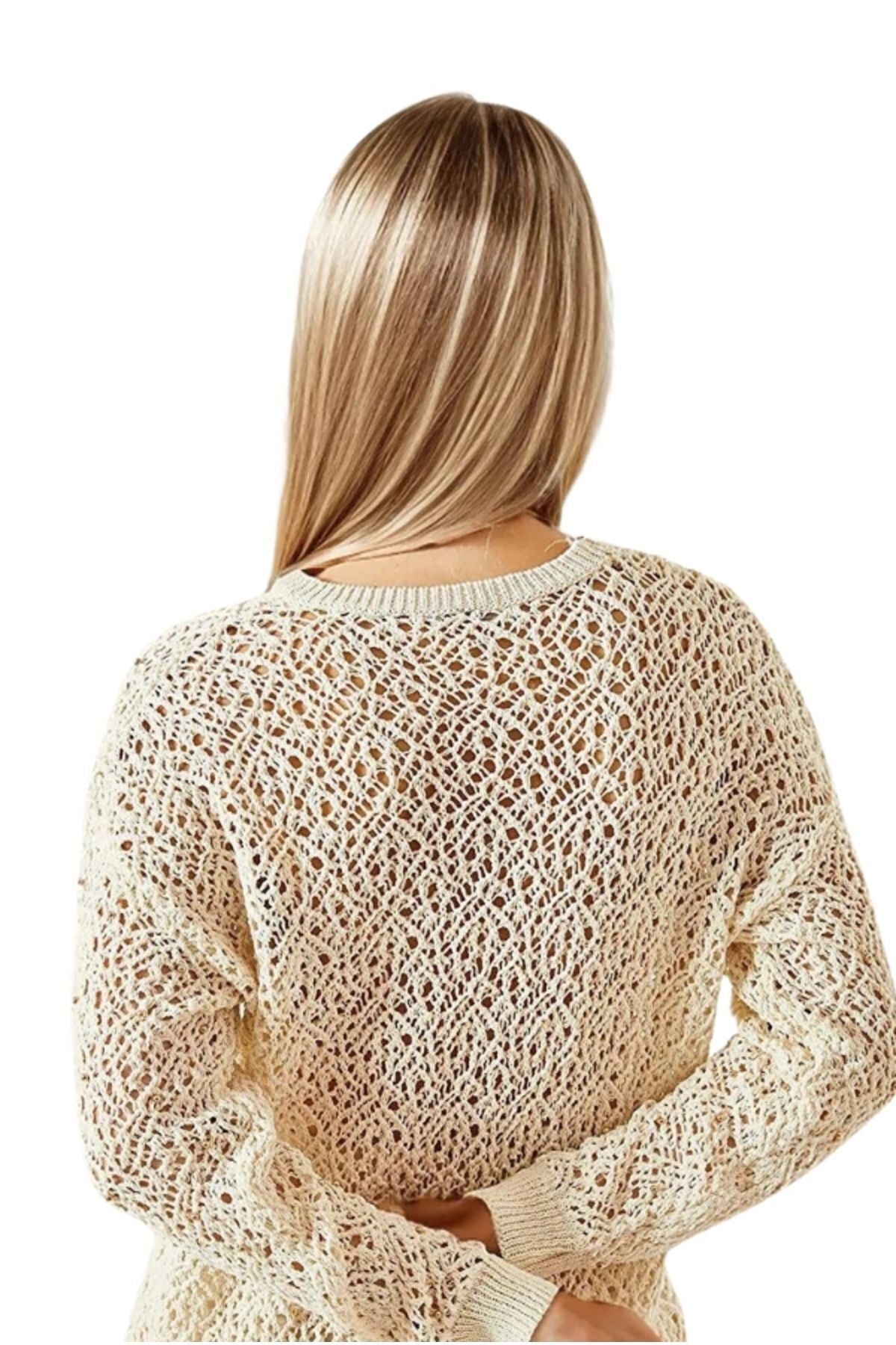 Eden Women's Openwork Knit Sweater - Beige