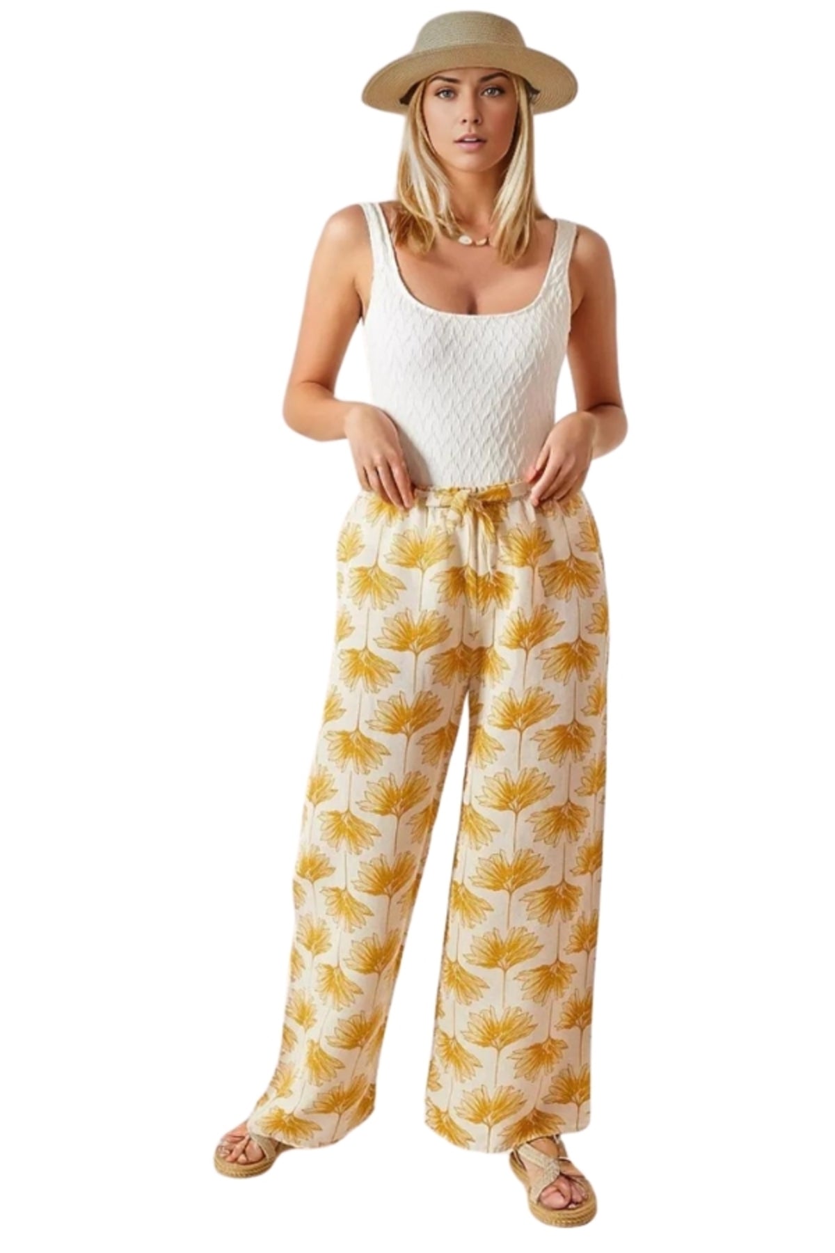 Lucy Women's Linen-Viscose Blend Wide Leg Palazzo Pants - Yellow Ginkgo
