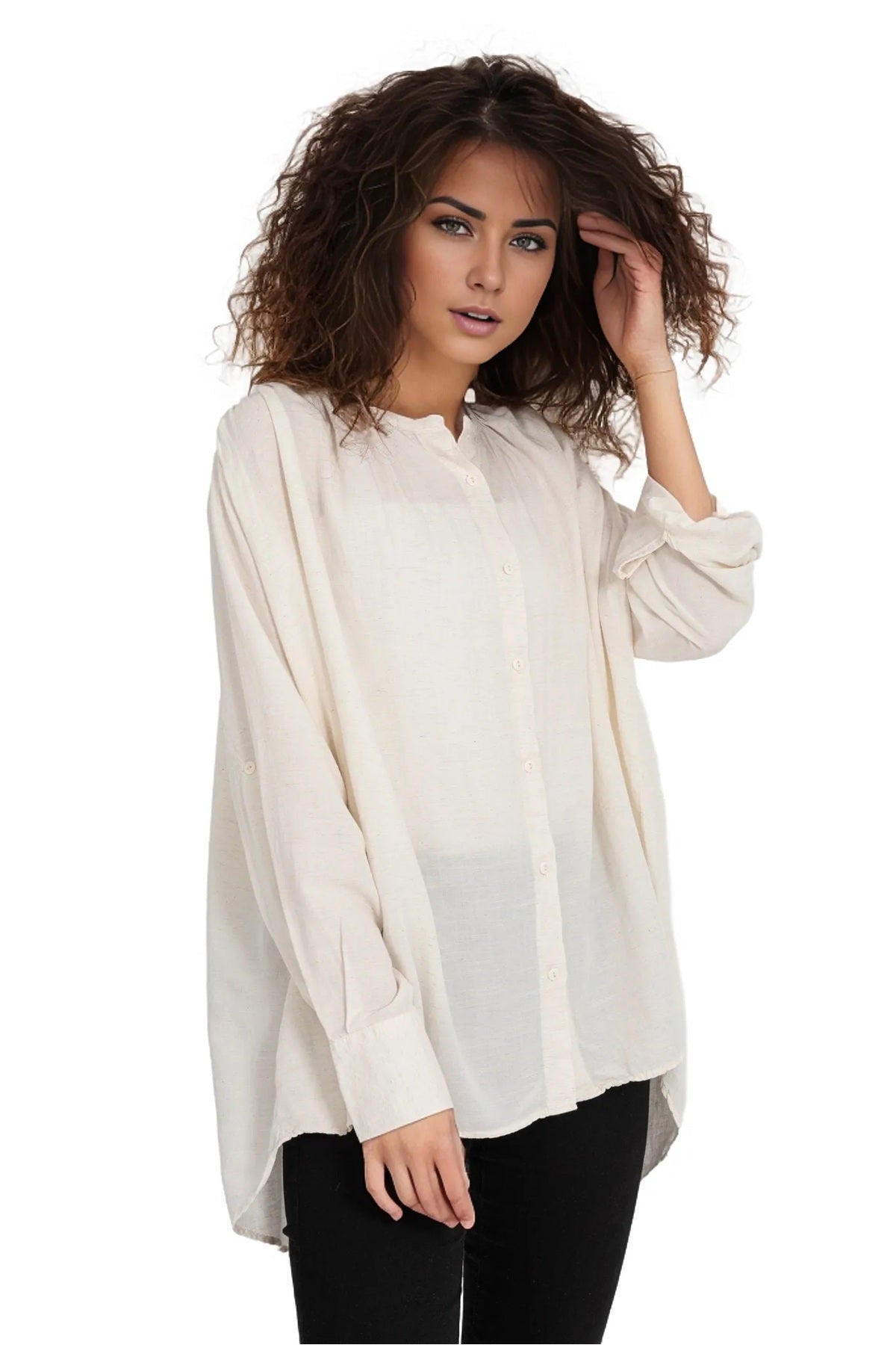 Bridget Women's Cotton Oversized Roll-Sleeve Shirt - Cream