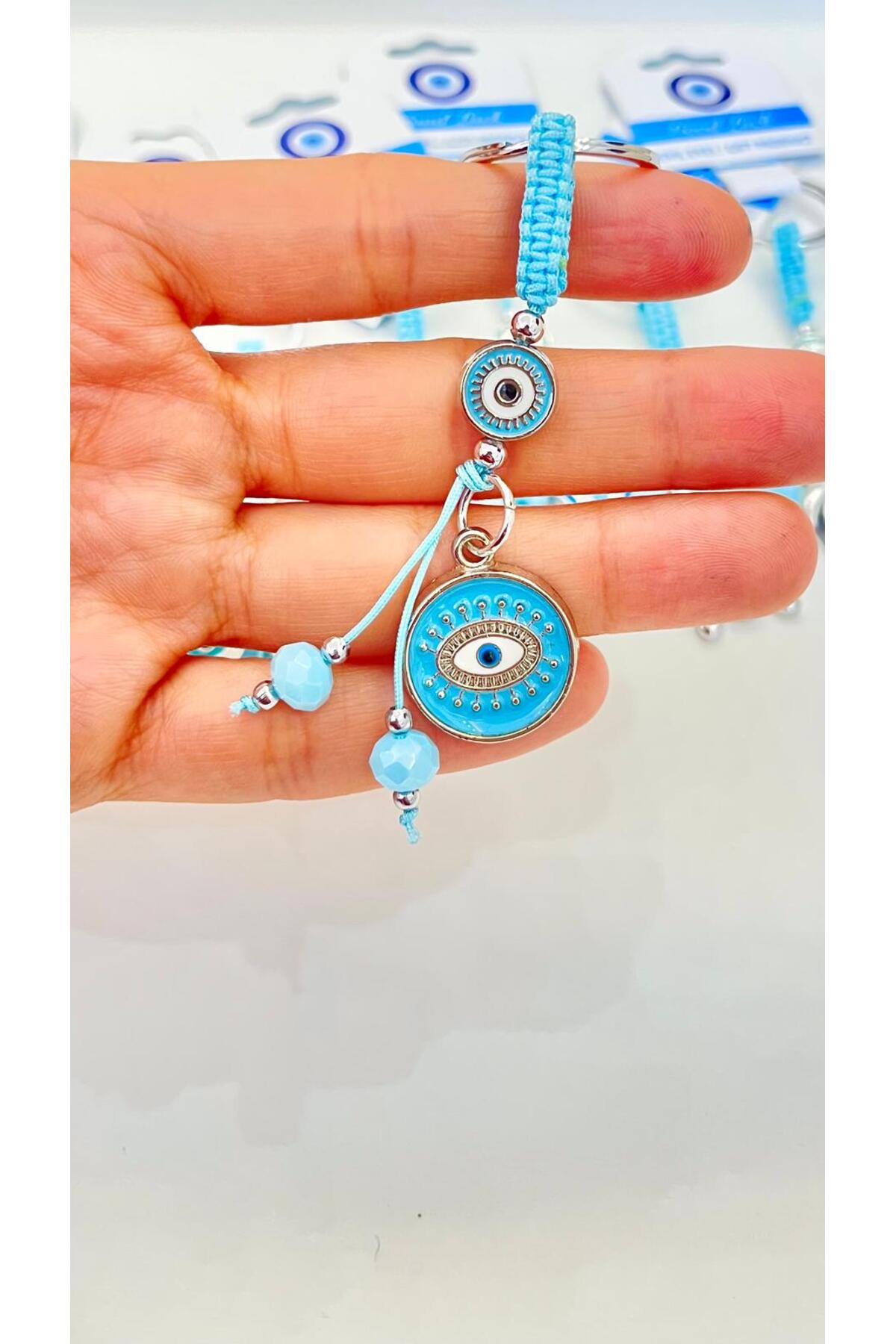 Abigail Silver-Plated Evil Eye Keychain - Round Blue Evil Eye