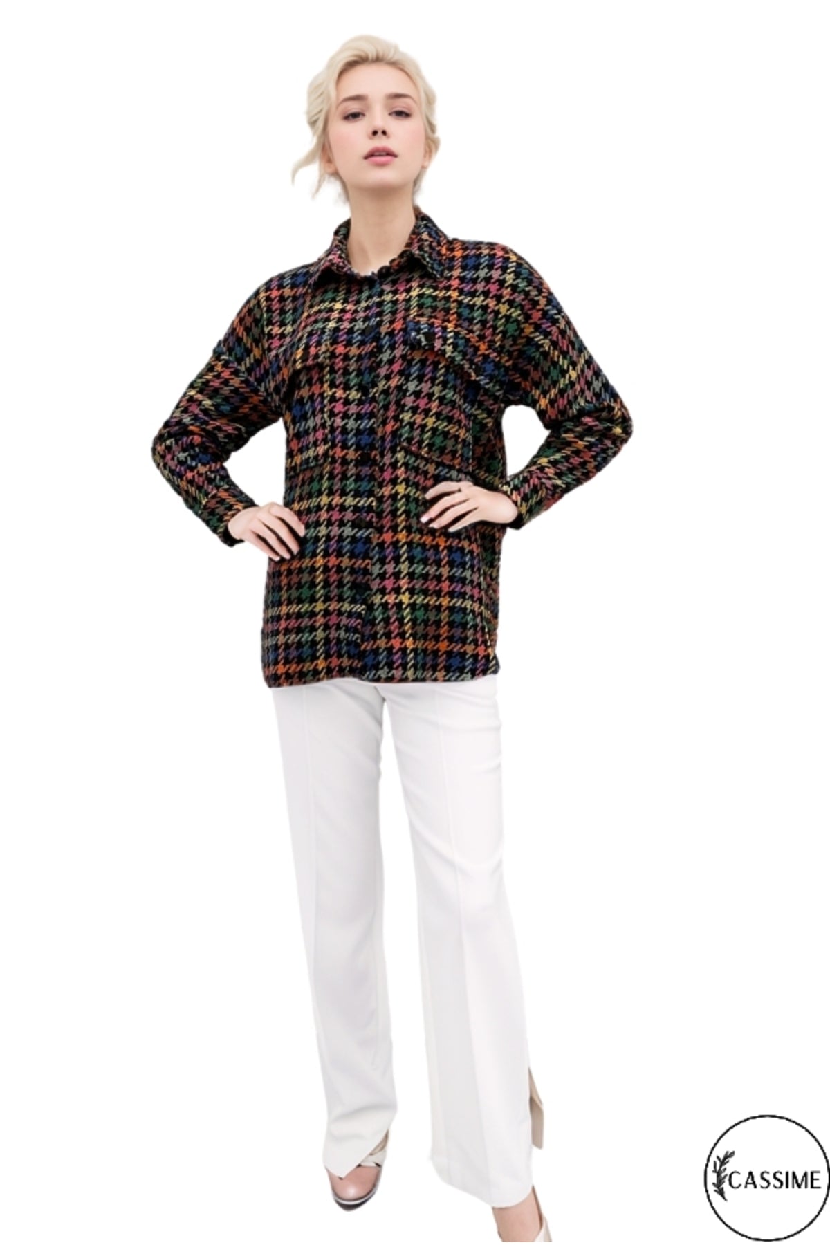 Imogen Women's Multicolor Houndstooth Shacket - Multicolor