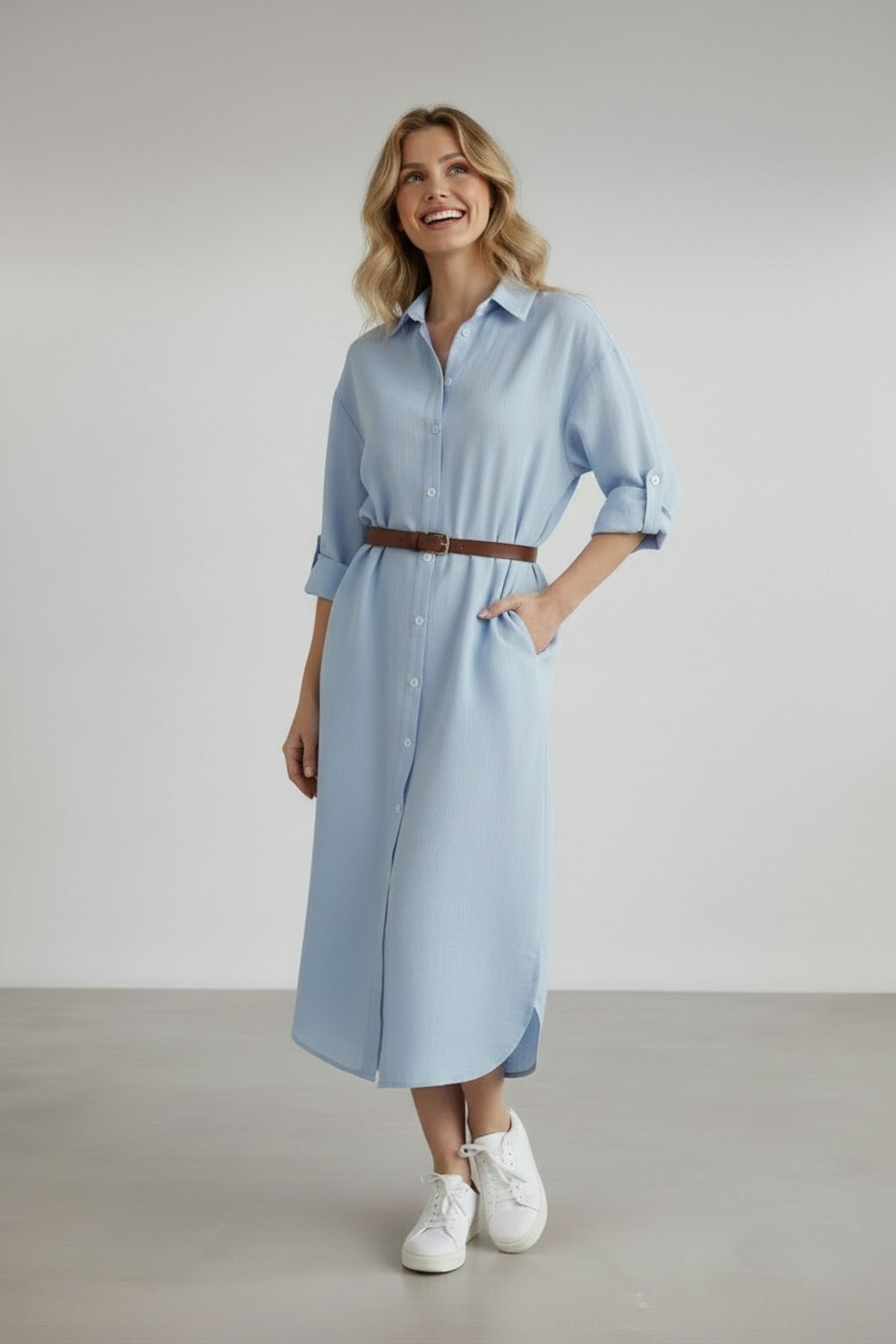 Hazel Women's Oversized Muslin Shirt Dress - Baby Blue