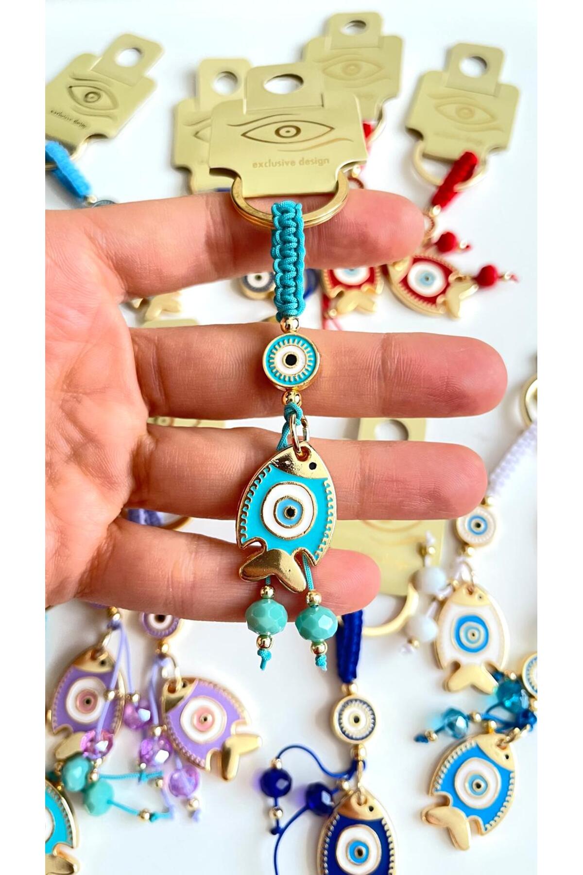 Ivy Gold-Plated Evil Eye Keychain - Turquoise Fish Design