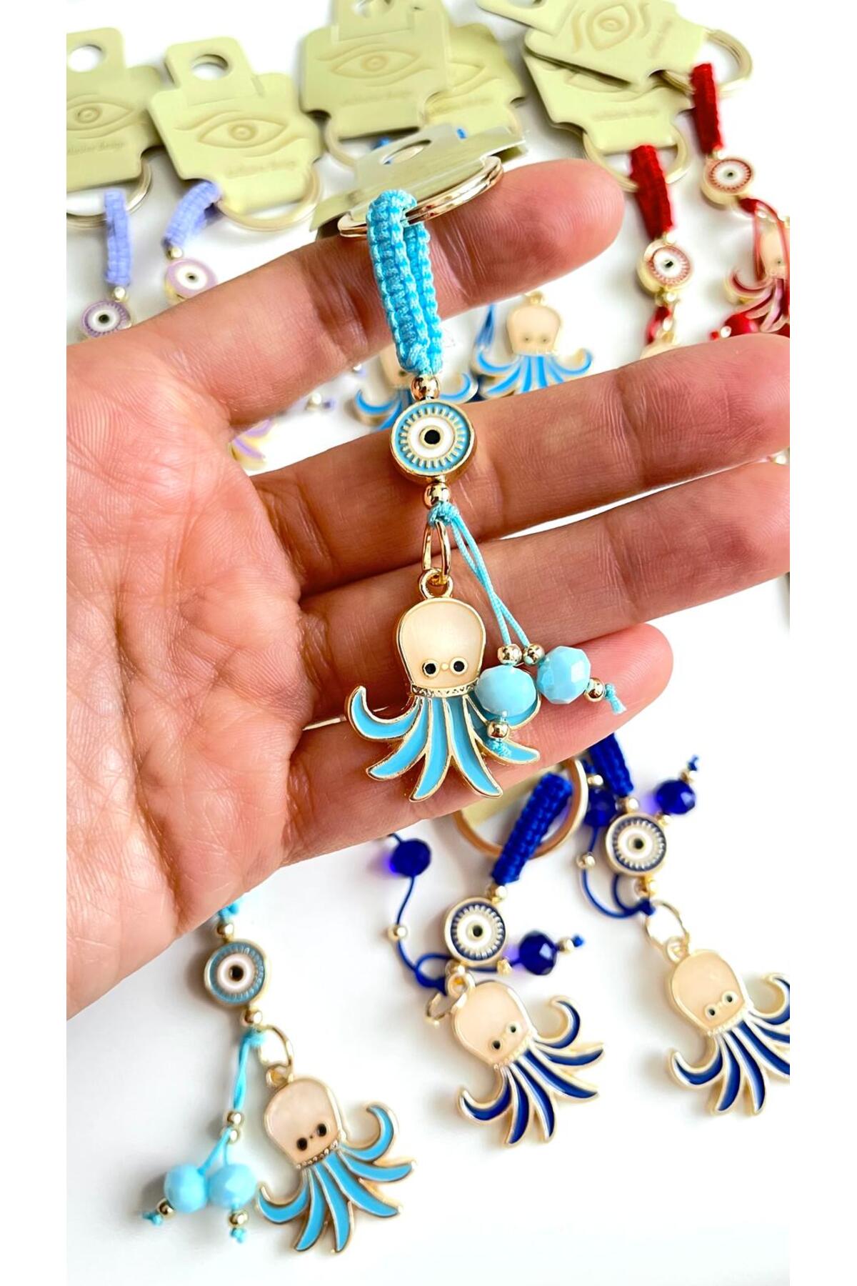Ivy Gold-Plated Evil Eye Keychain - Light Blue Octopus Design