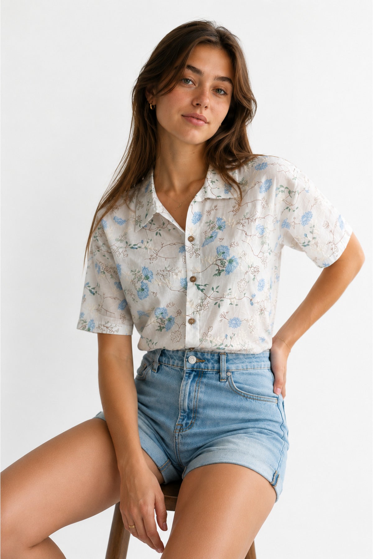 Alice Women's Floral Short Sleeve Shirt - Blue Ditsy Floral