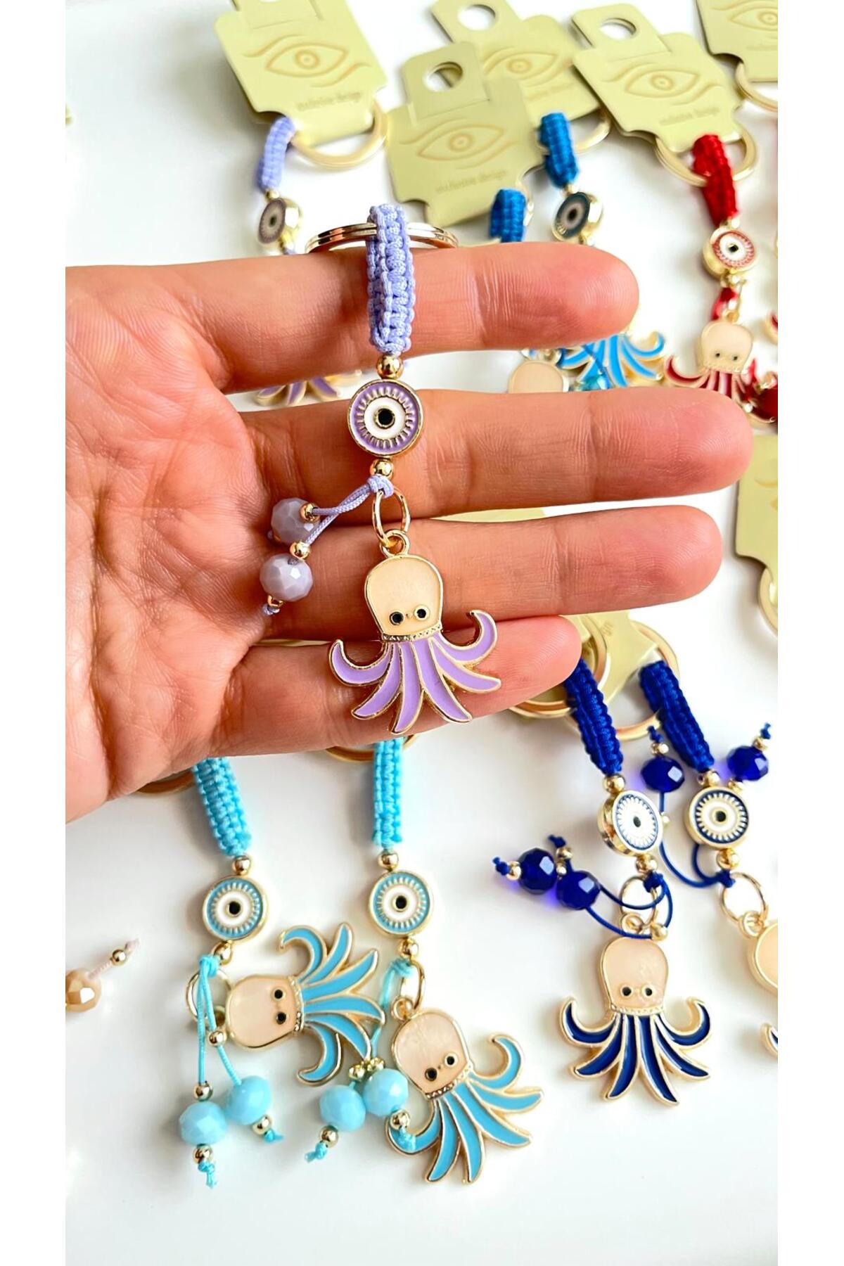 Ivy Gold-Plated Evil Eye Keychain - Lilac Octopus Design