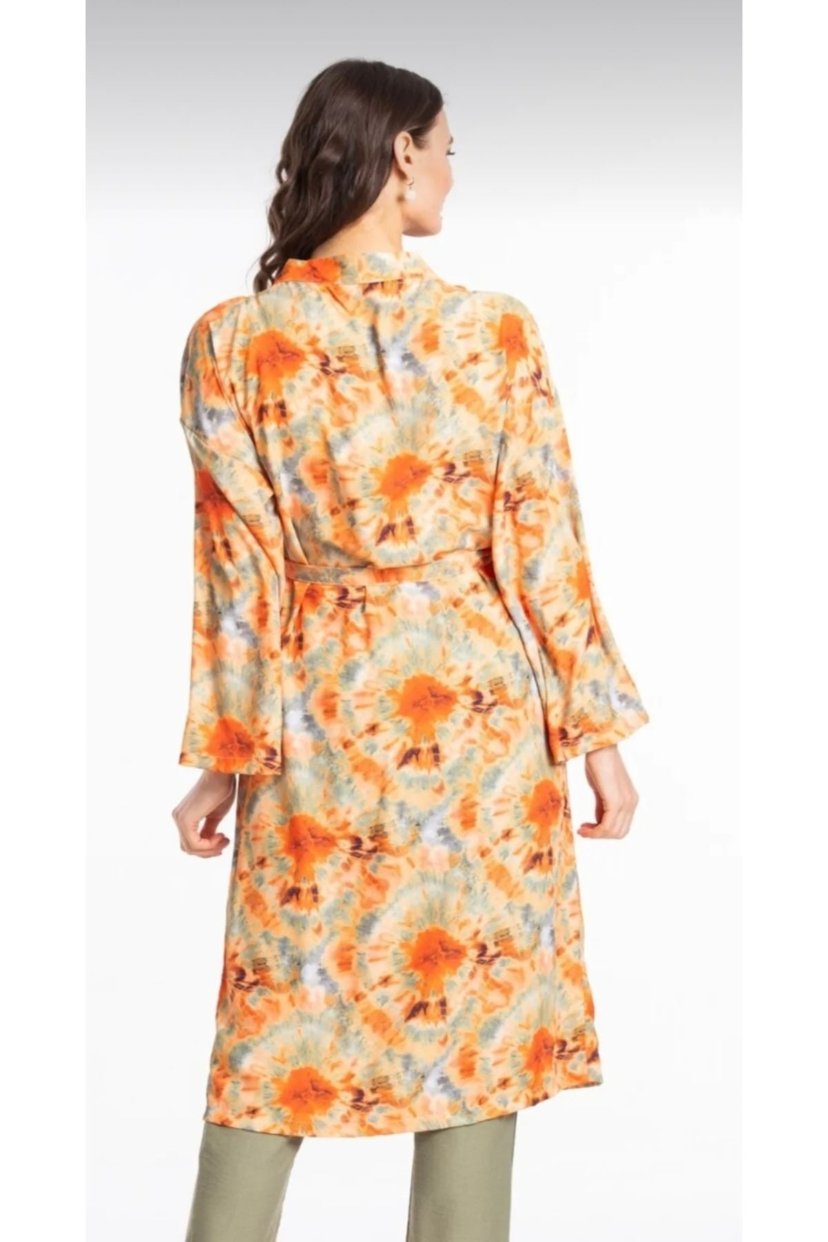 Scarlett Women's Relaxed Tie-Dye Kimono - Green and Orange Tie-Dye