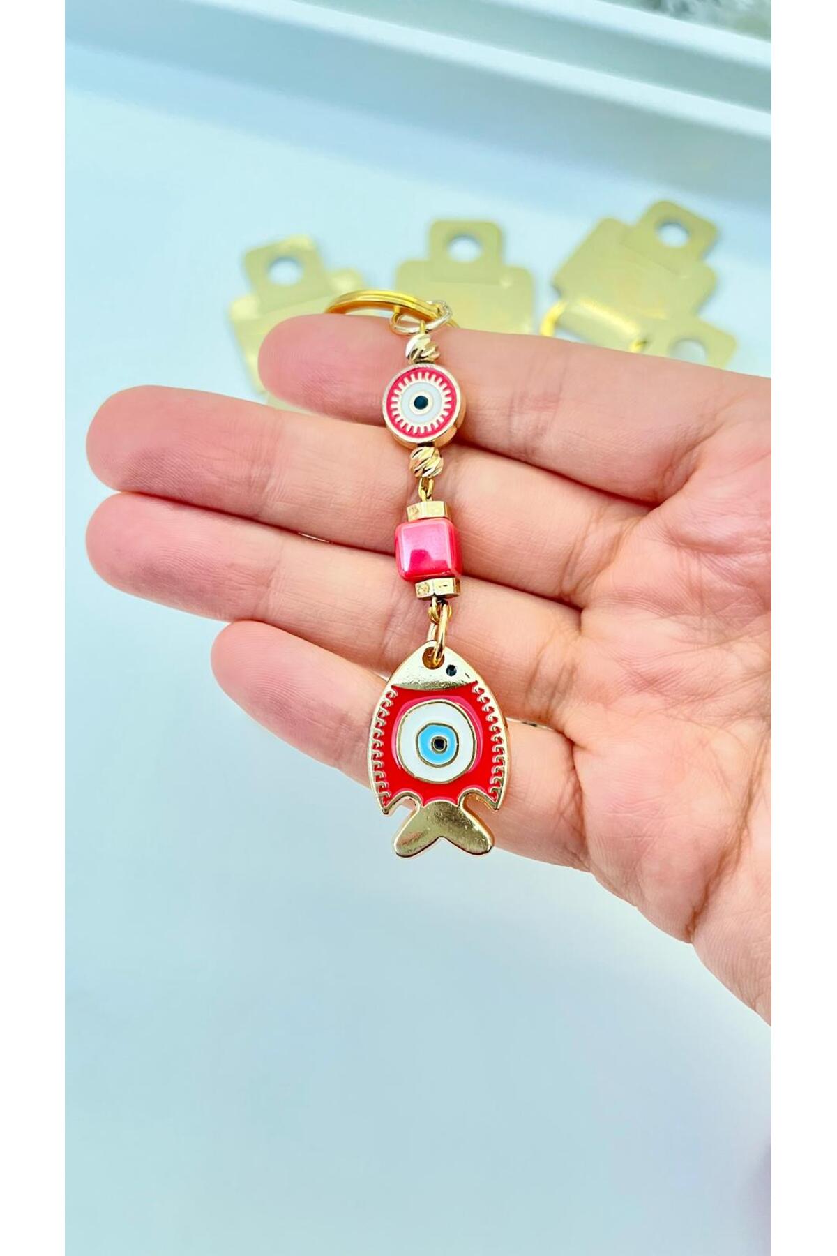 Hannah Gold-Plated Bodrum Bead Keychain - Red Fish