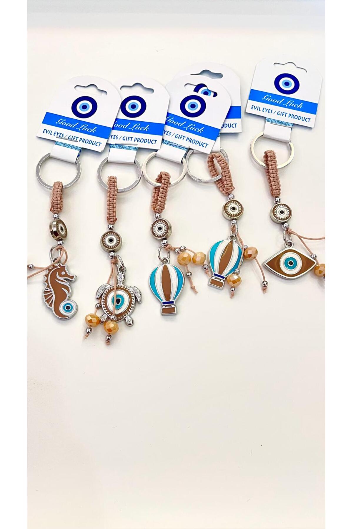 Abigail Silver-Plated Evil Eye Keychain - Beige Turtle