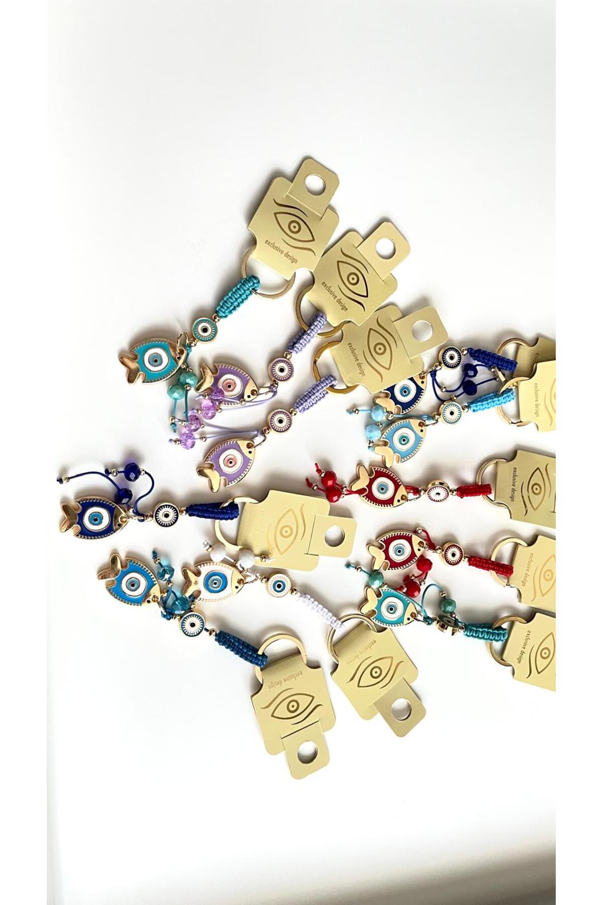 Ivy Gold-Plated Evil Eye Keychain - Navy Fish Design
