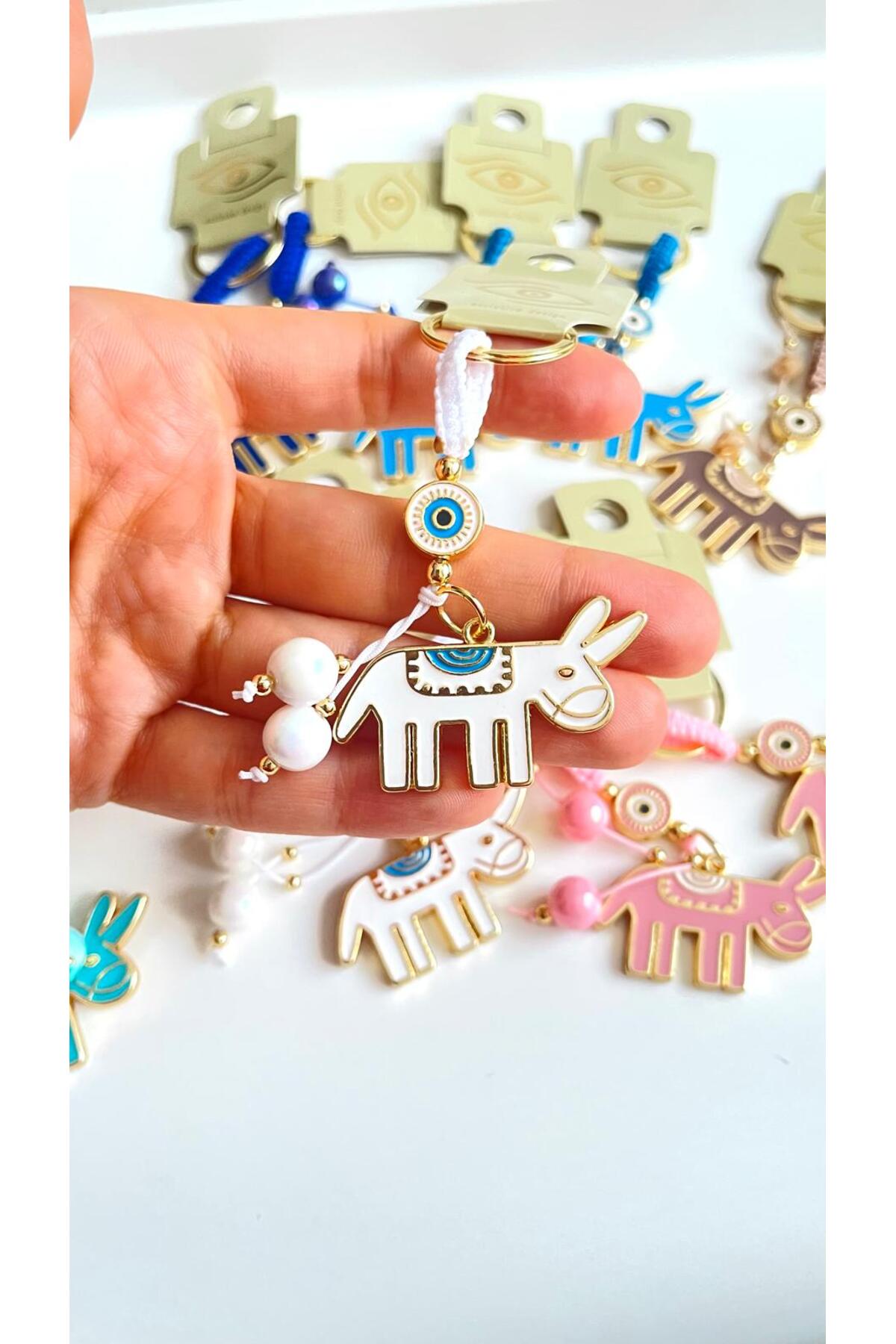 Bella Gold-Plated Animal Charm Keychain - White Donkey Design