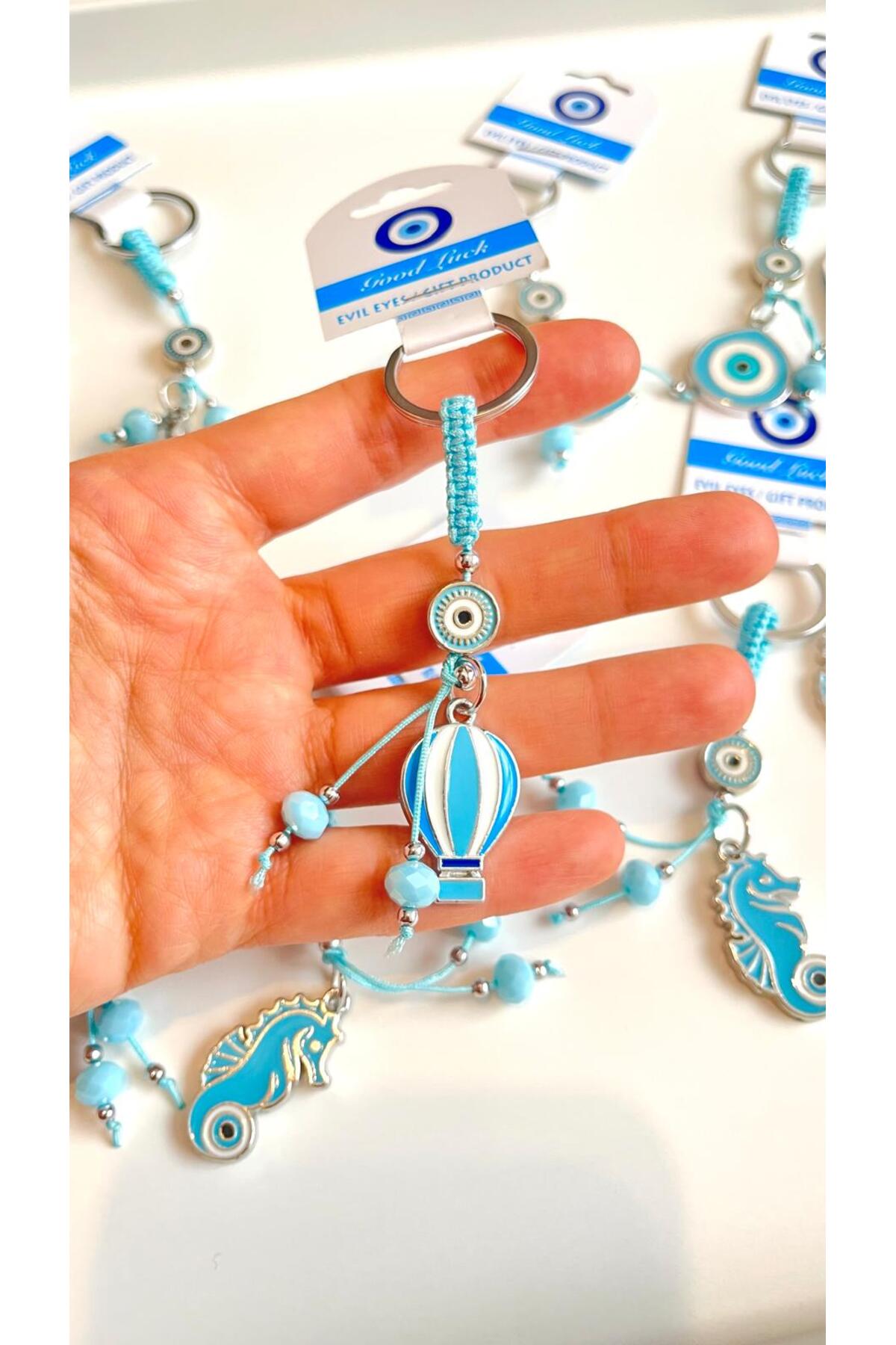 Abigail Silver-Plated Evil Eye Keychain - Blue Balloon Evil Eye