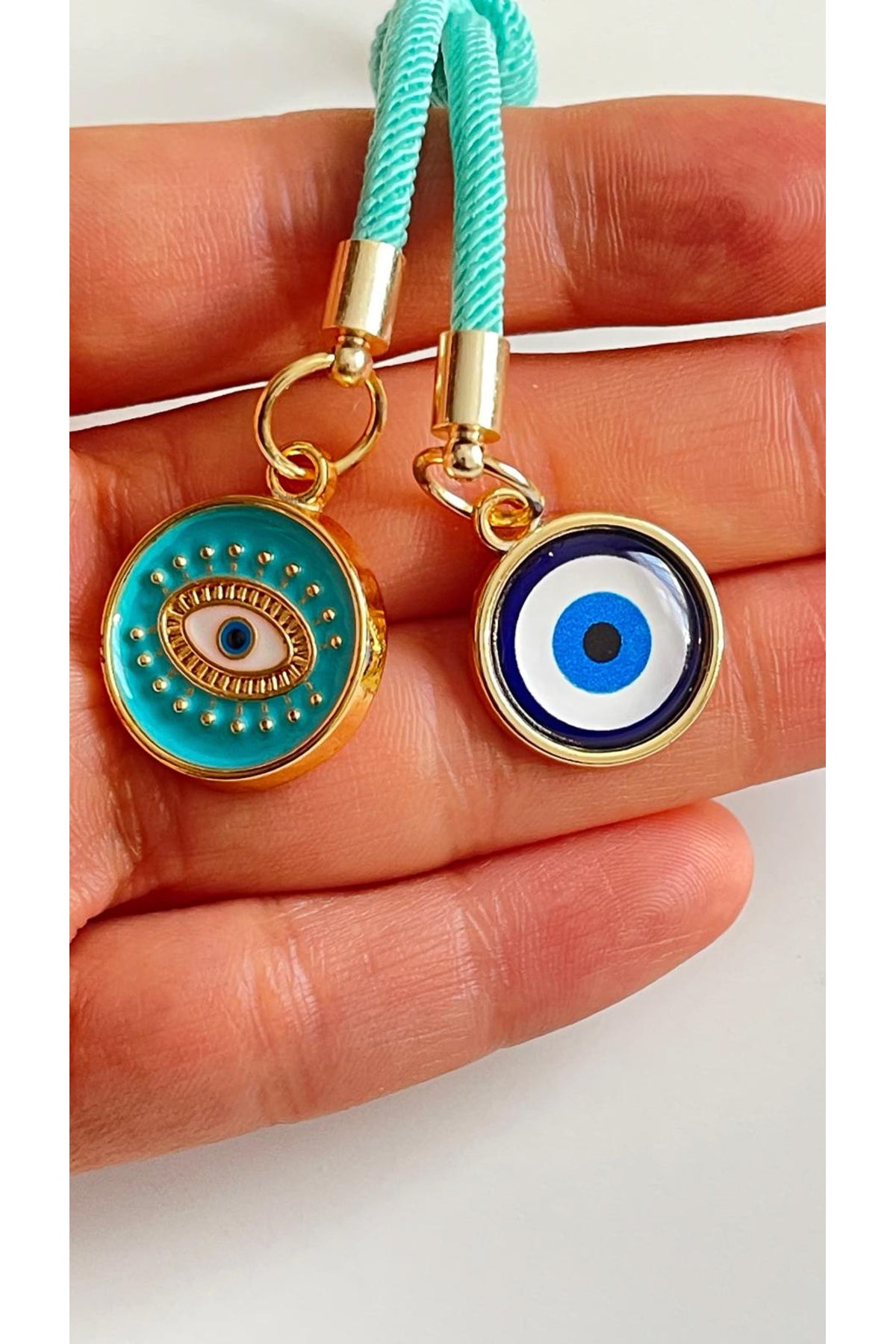Rose Evil Eye Cord Keychain - Almond Green