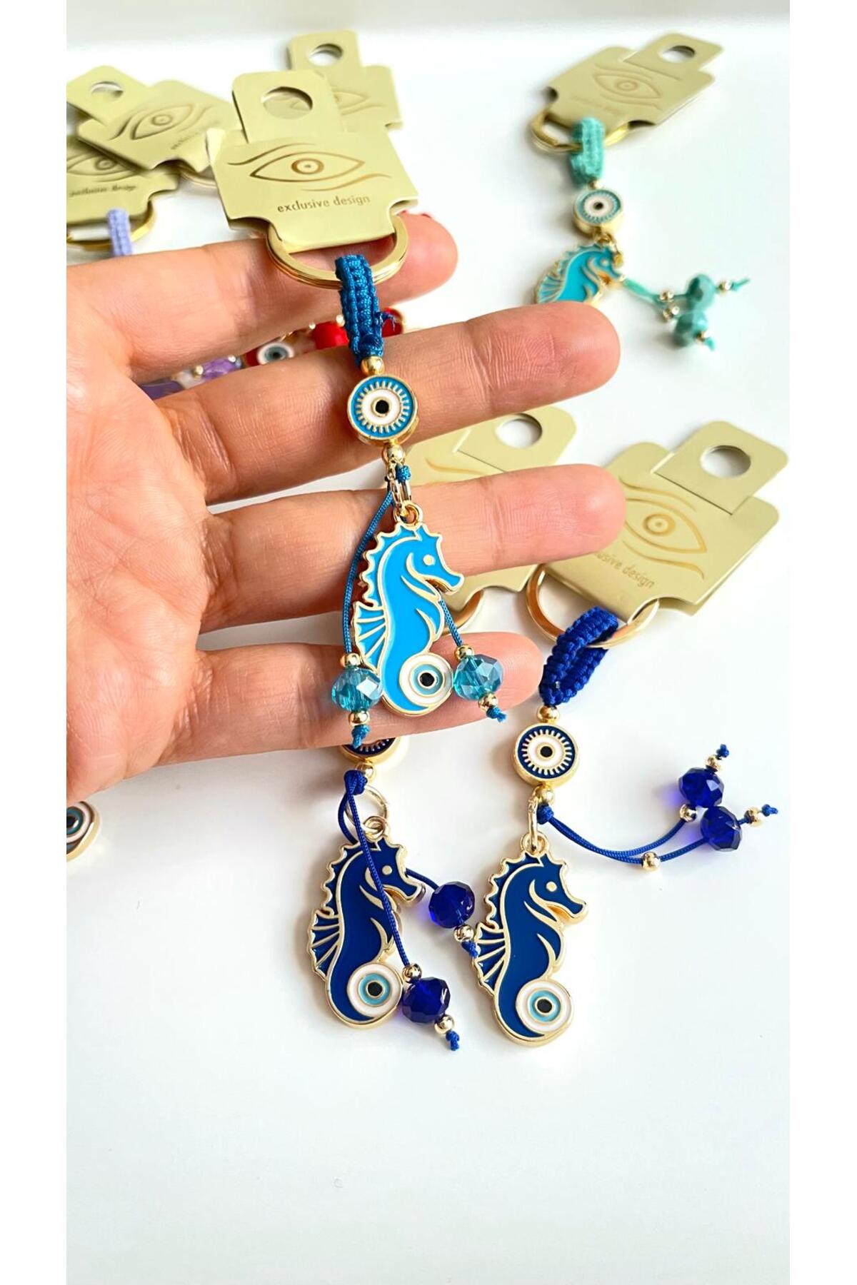 Ivy Gold-Plated Evil Eye Keychain - Blue Seahorse