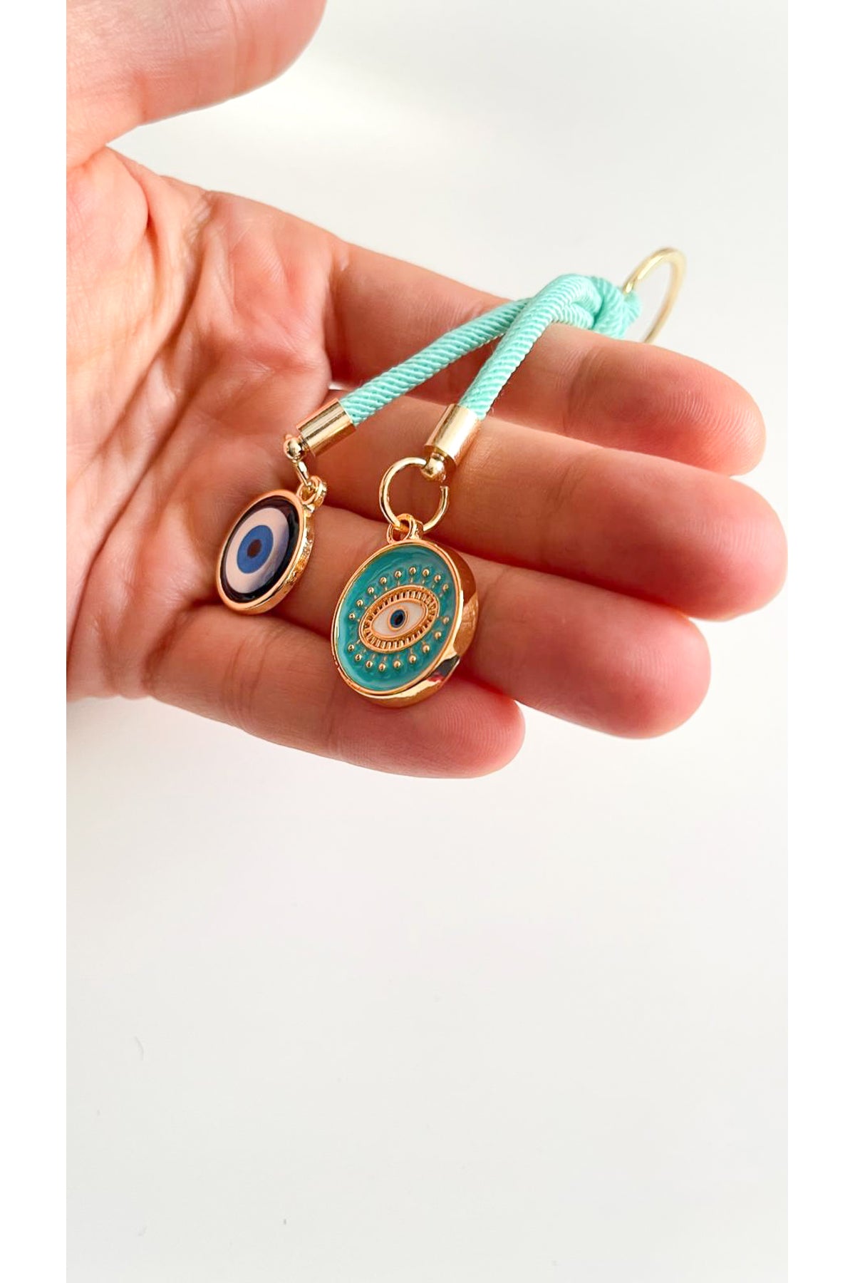 Rose Evil Eye Cord Keychain - Almond Green