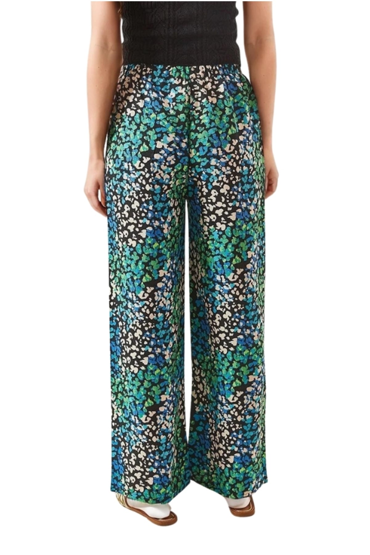 Lucy Women's Linen-Viscose Blend Wide Leg Palazzo Pants - Green Floral