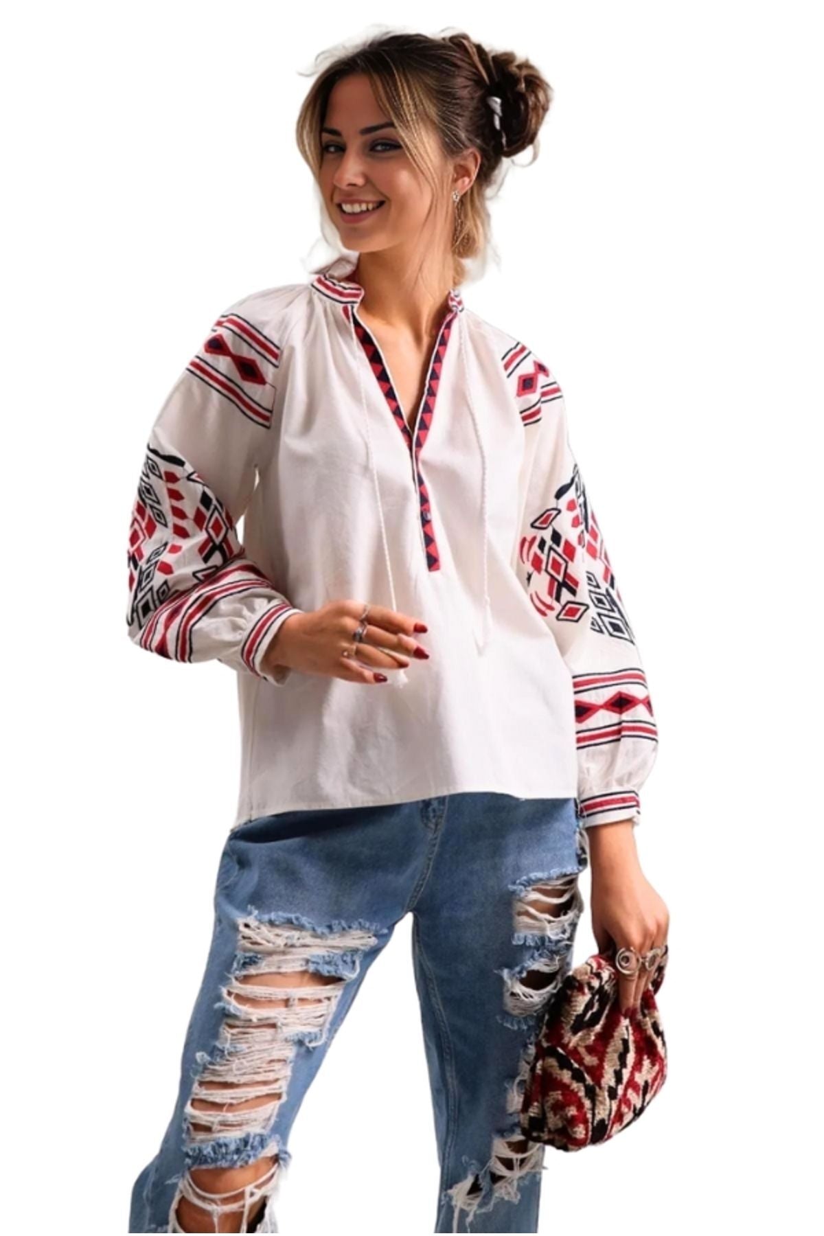 Winifred Women's Cotton Vintage Inspired Embroidered Blouse - White