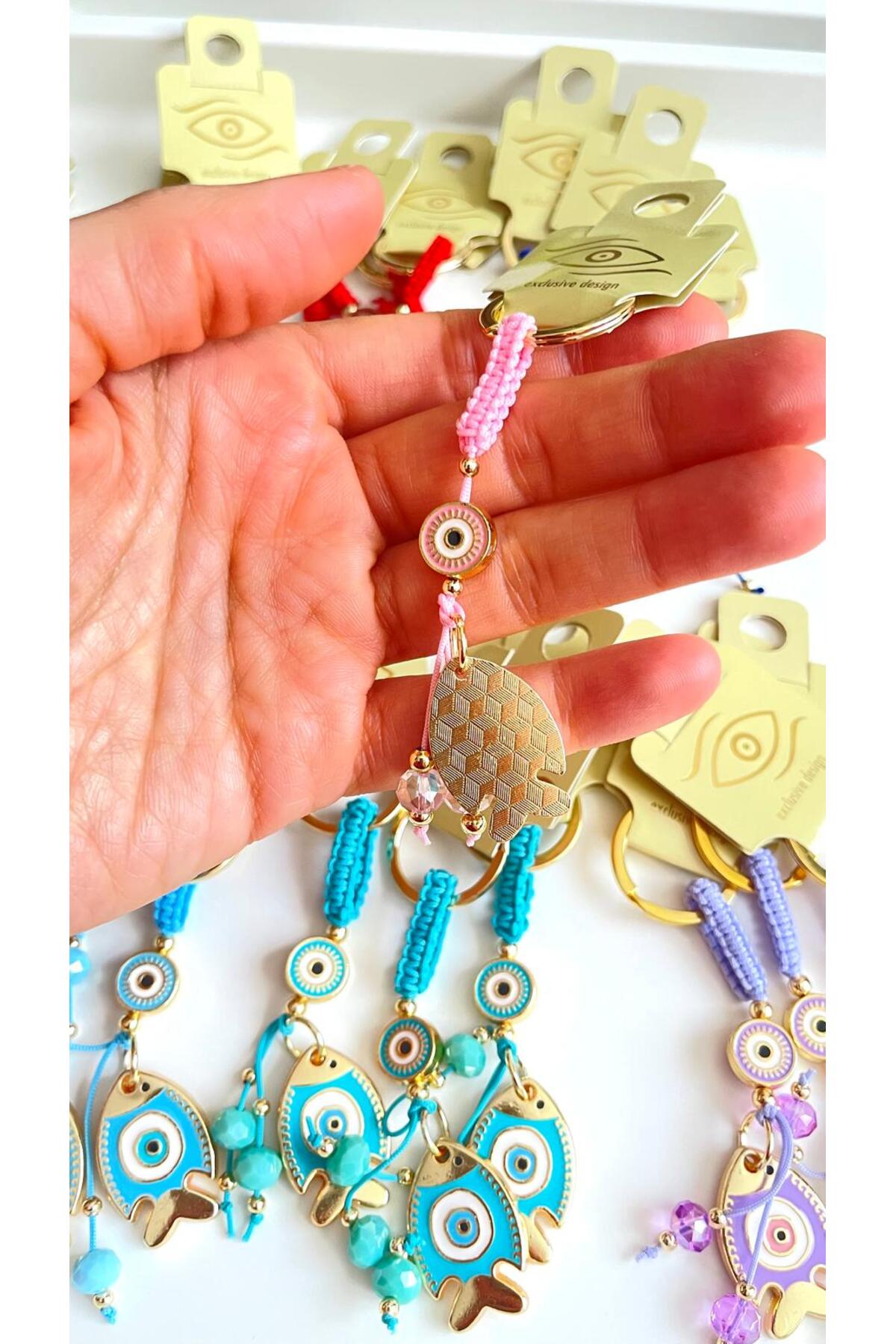 Ivy Gold-Plated Evil Eye Keychain - Pink Fish Design