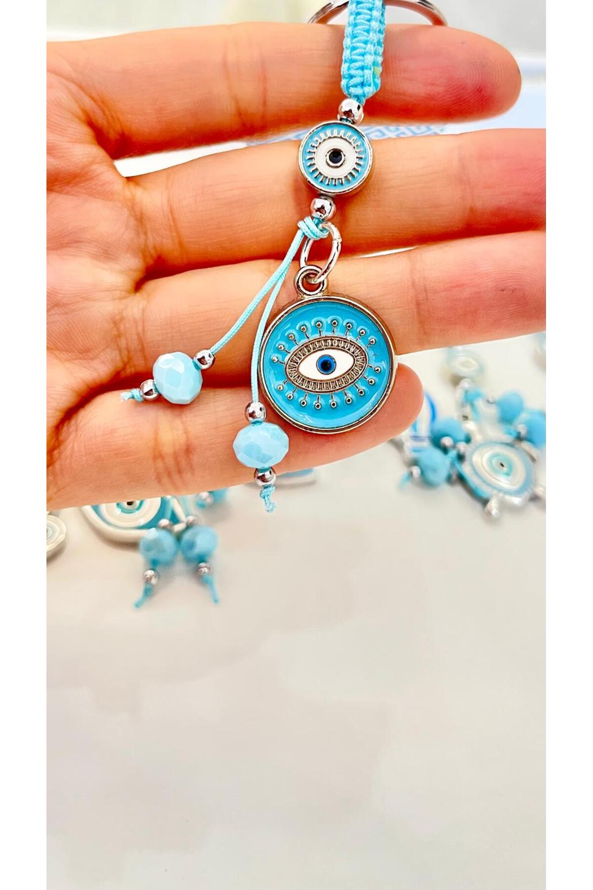 Abigail Silver-Plated Evil Eye Keychain - Round Blue Evil Eye