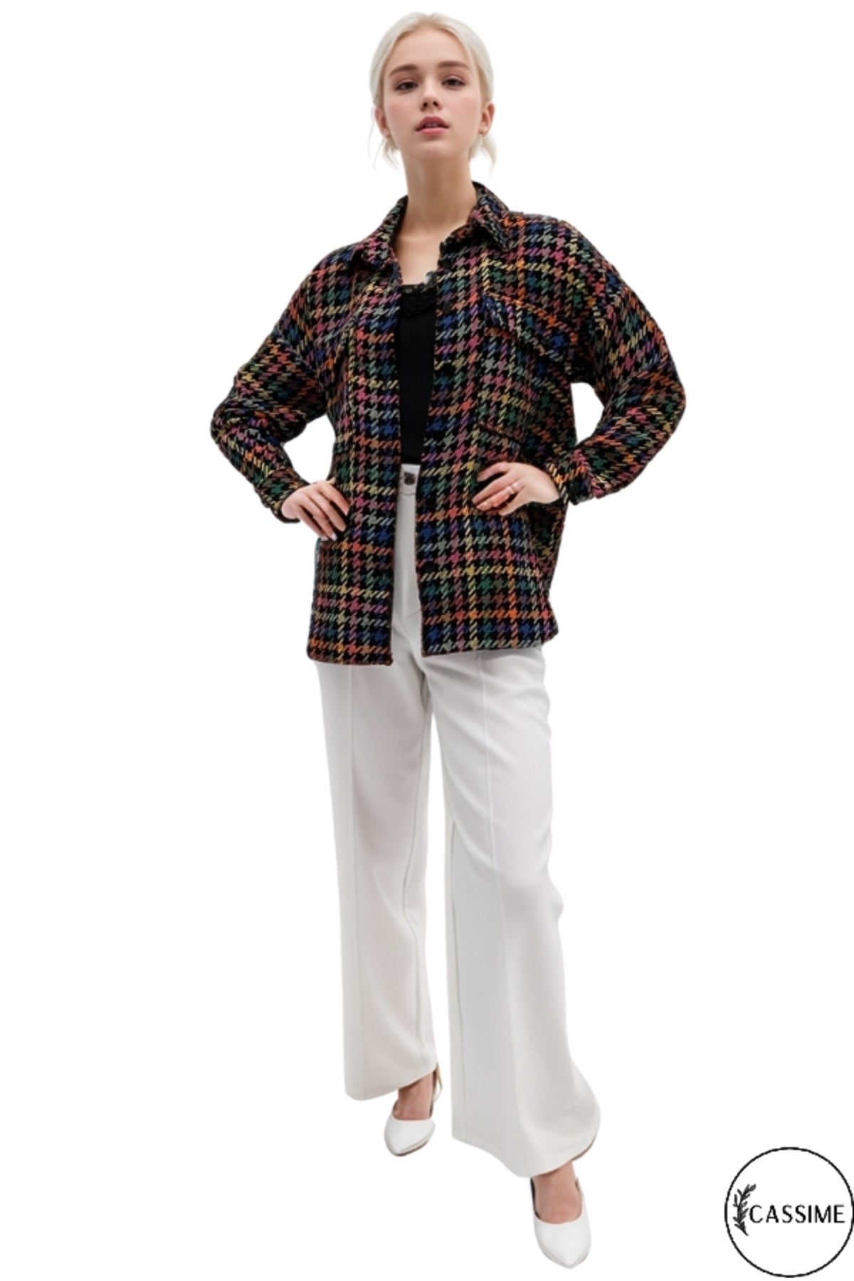 Imogen Women's Multicolor Houndstooth Shacket - Multicolor
