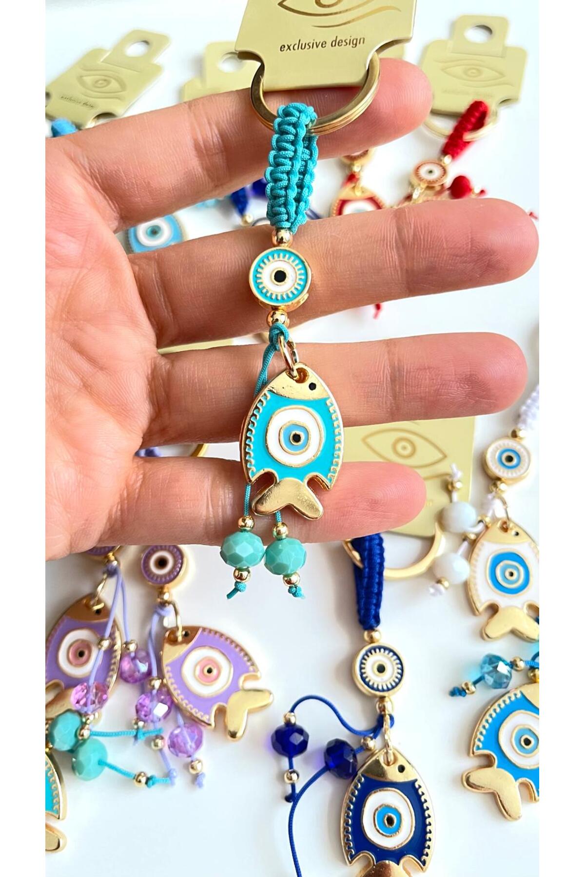 Ivy Gold-Plated Evil Eye Keychain - Turquoise Fish Design