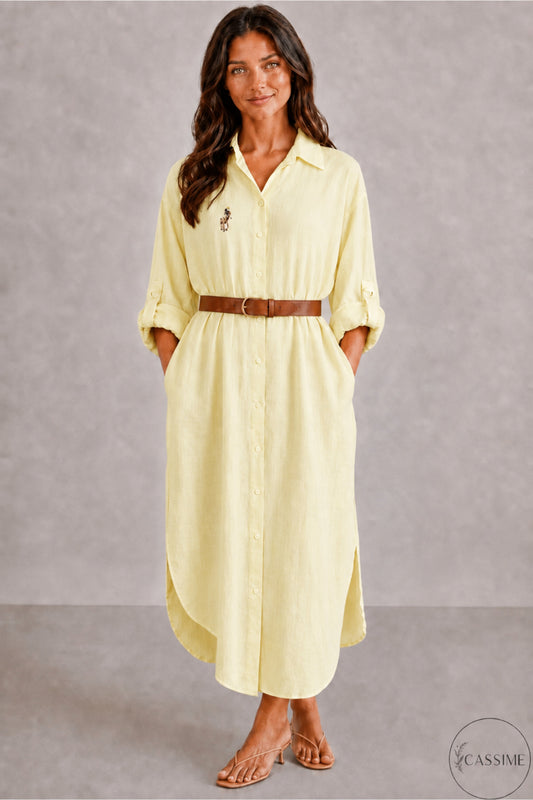 Hazel Women's Oversized Muslin Shirt Dress - Yellow Emblem