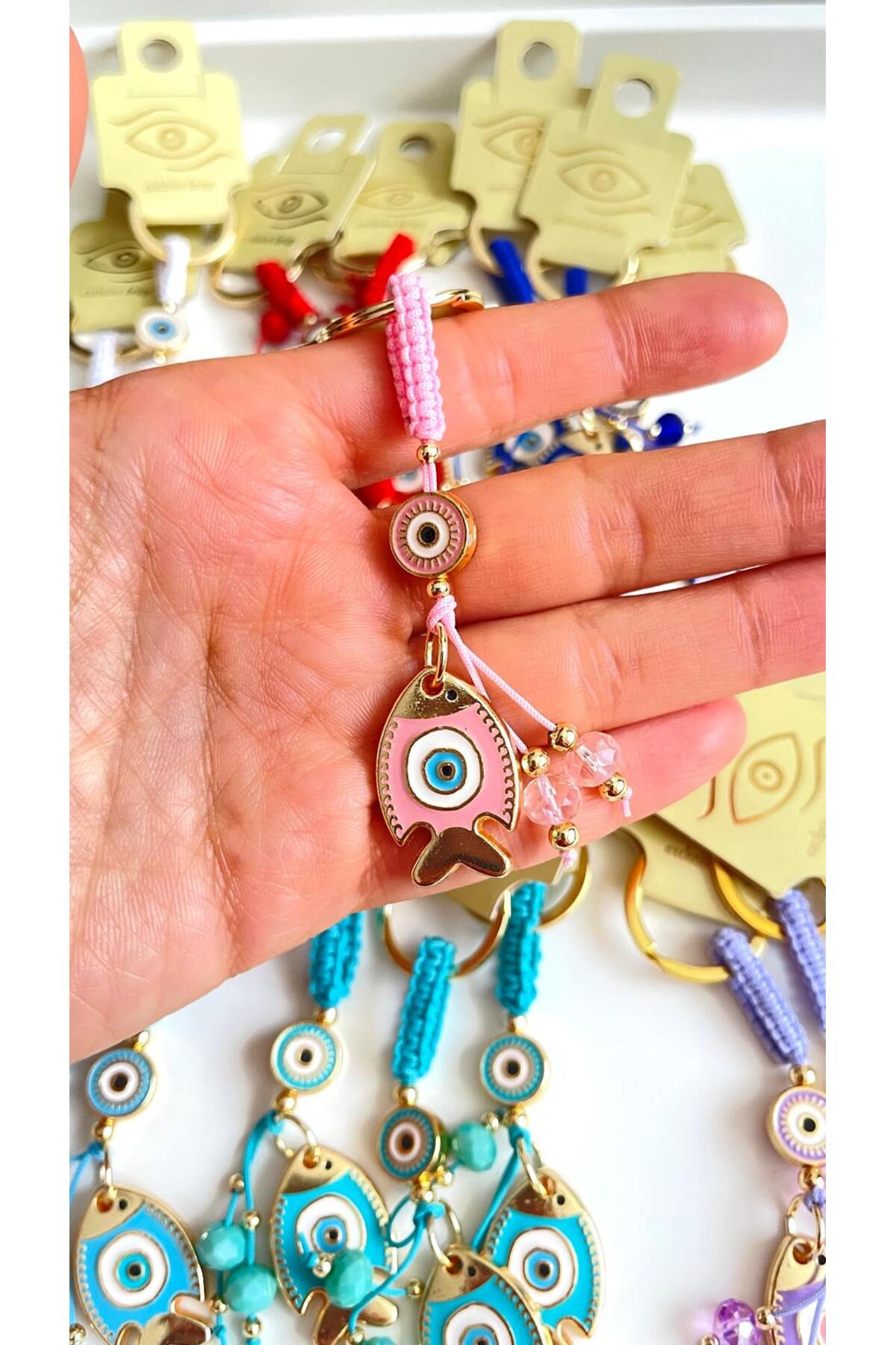 Ivy Gold-Plated Evil Eye Keychain - Pink Fish Design