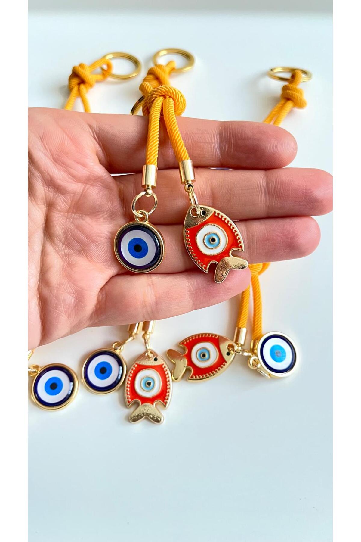 Rose Evil Eye Cord Keychain - Orange Fish Design