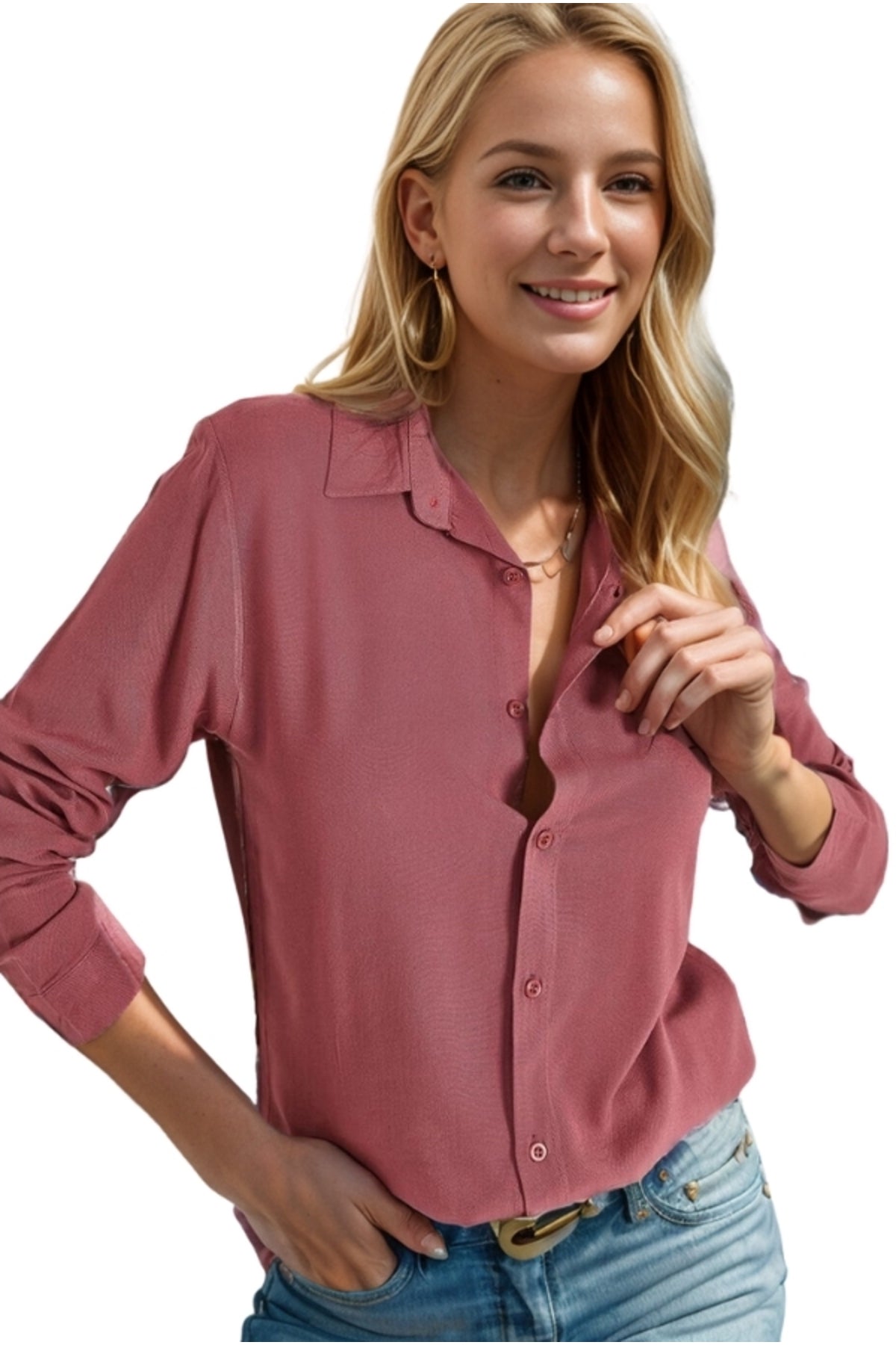Diana Women's Viscose Classic Button-Up Shirt - Dusty Rose