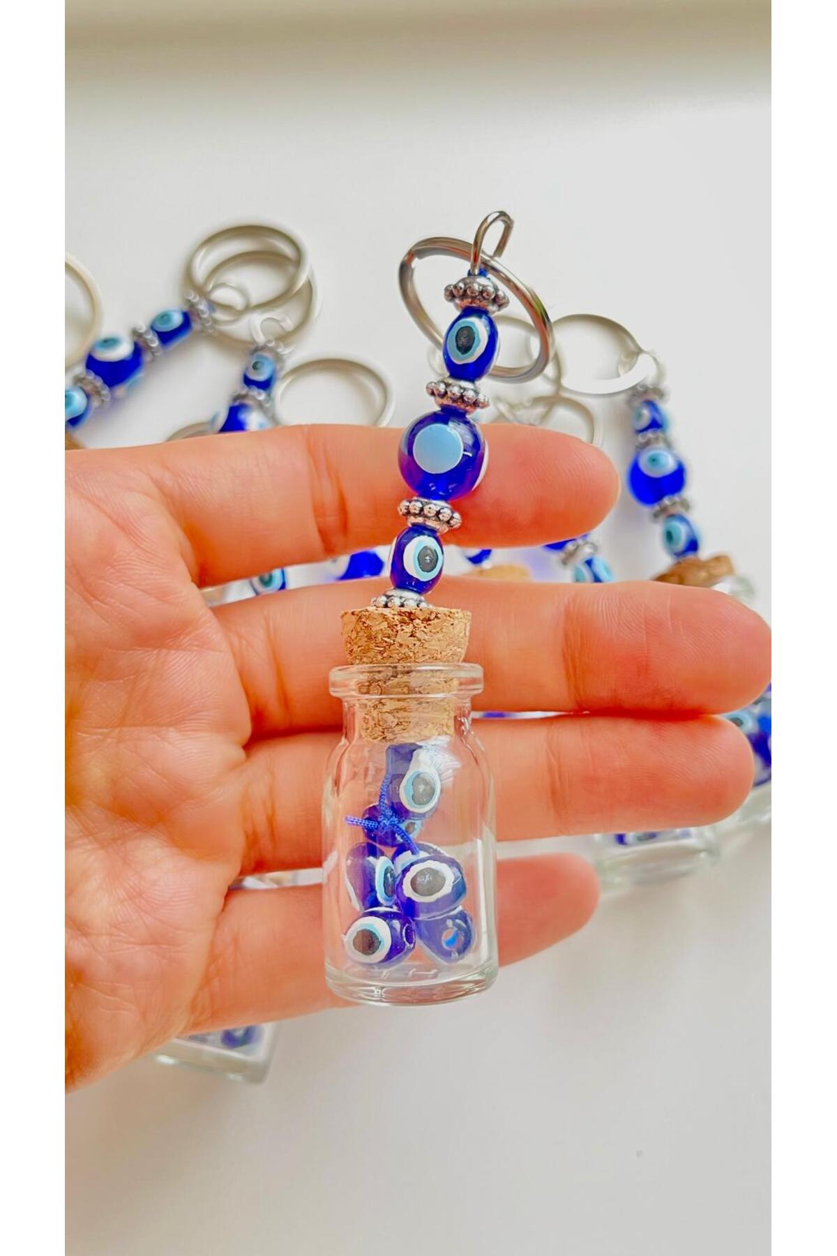 Violet Evil Eye Bottle Wish Box Keychain - Blue