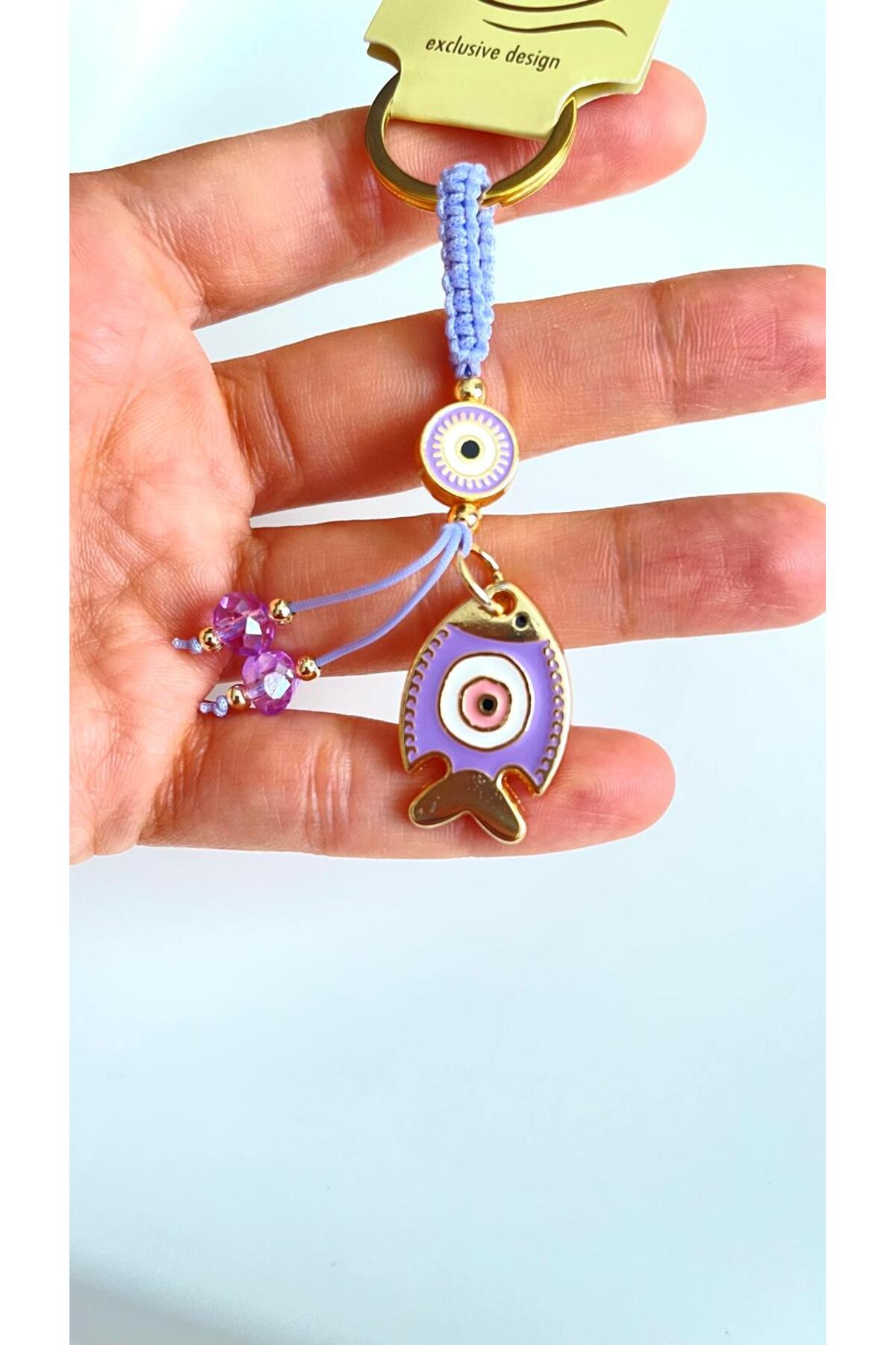 Ivy Gold-Plated Evil Eye Keychain - Lilac Fish Design