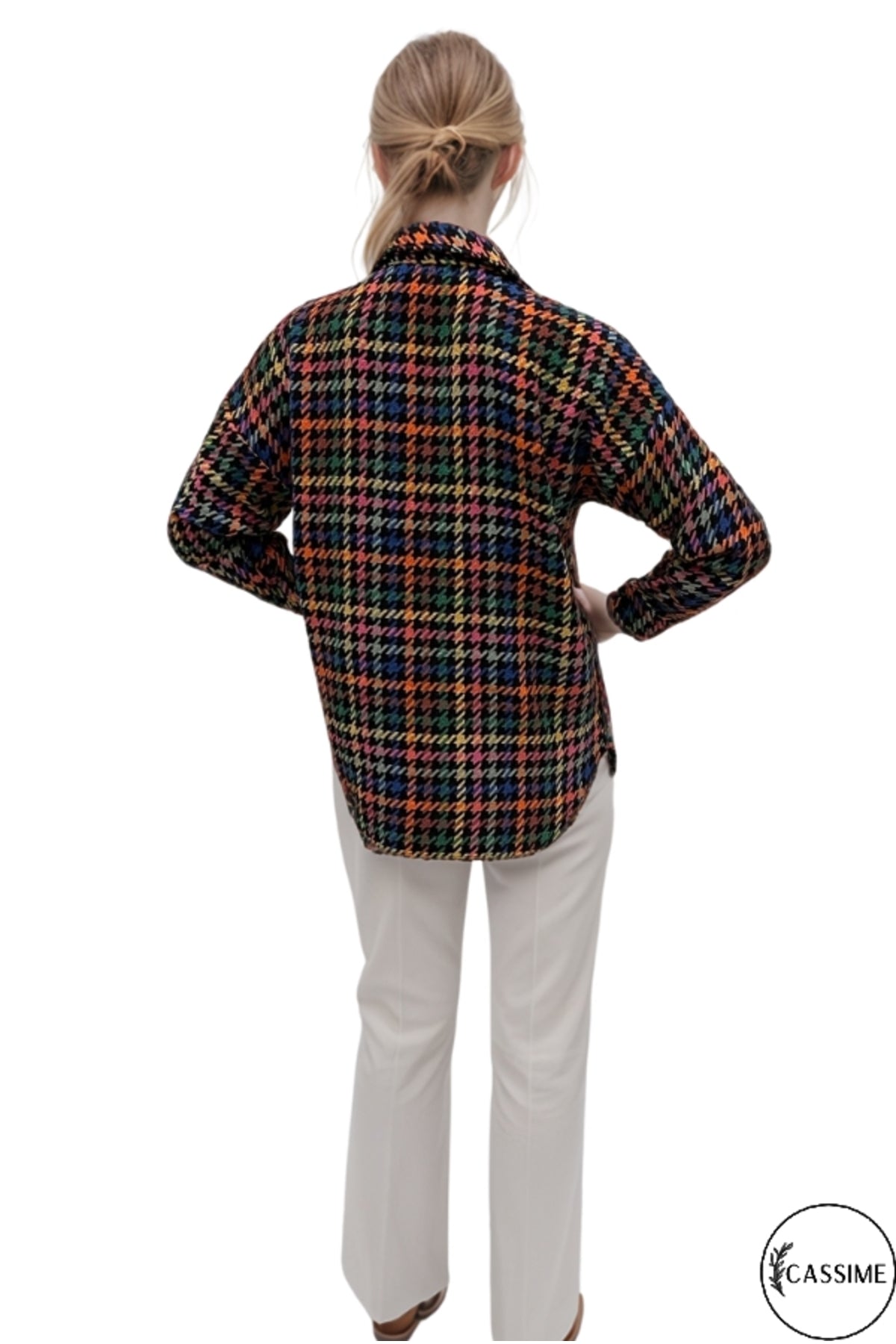 Imogen Women's Multicolor Houndstooth Shacket - Multicolor