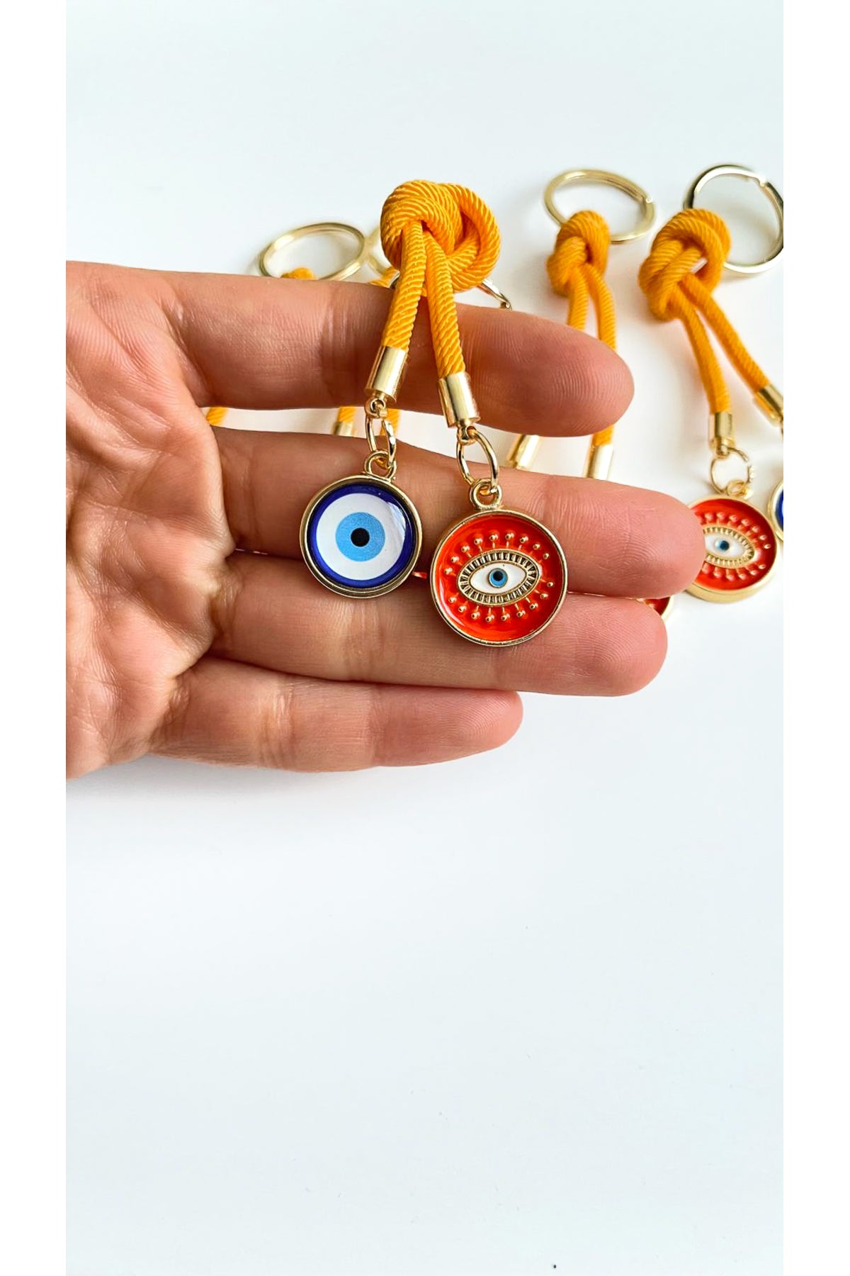 Rose Evil Eye Cord Keychain - Orange Evil Eye