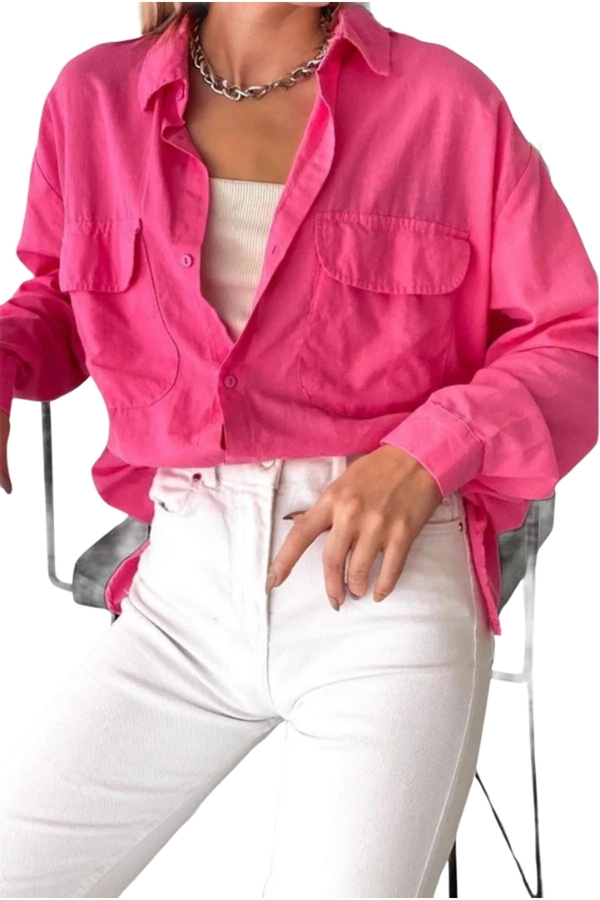 Blair Women's Cotton Relaxed Back Cutout Shirt - Pink