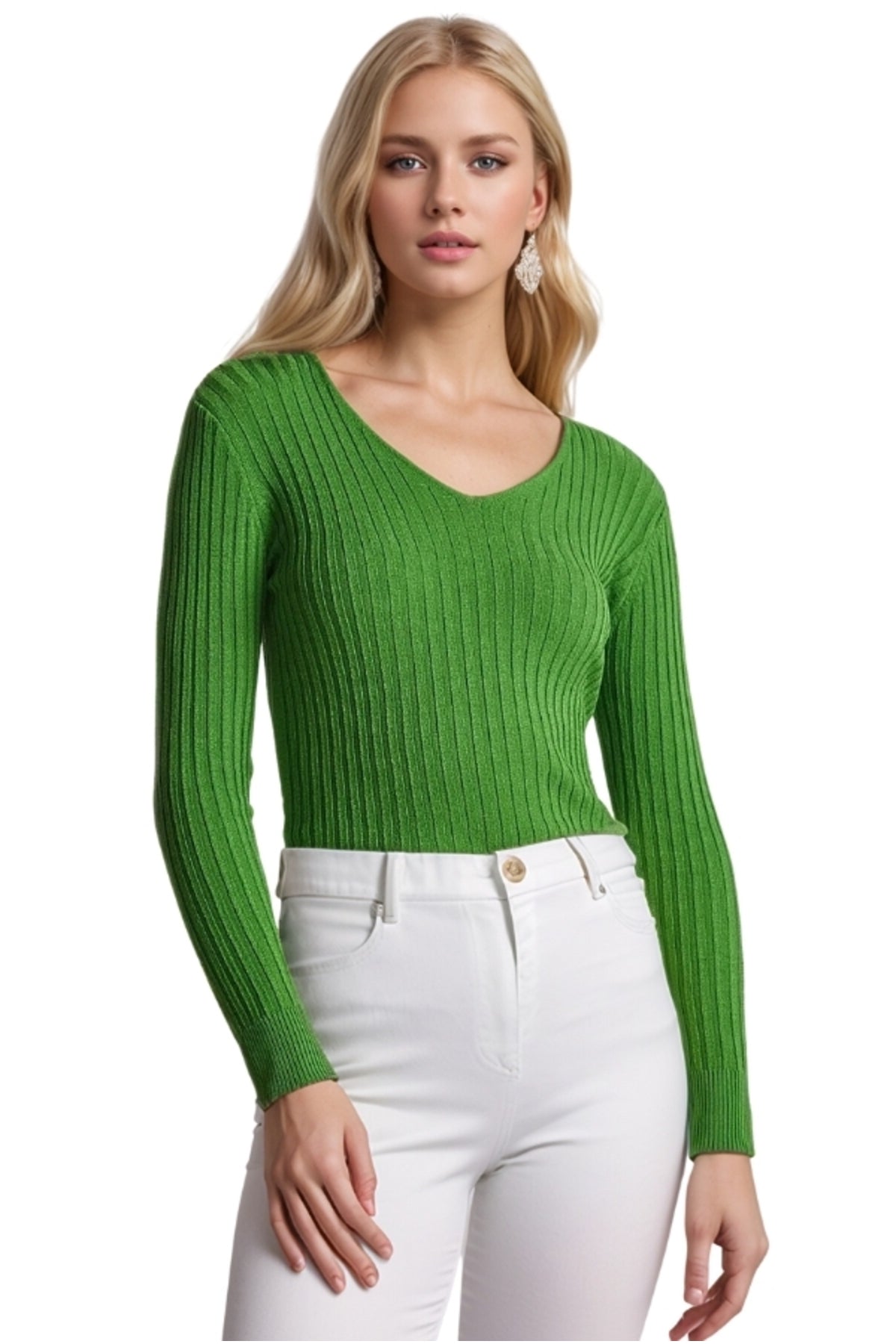 June Women's Slim Fit Long Sleeve Blouse - Green