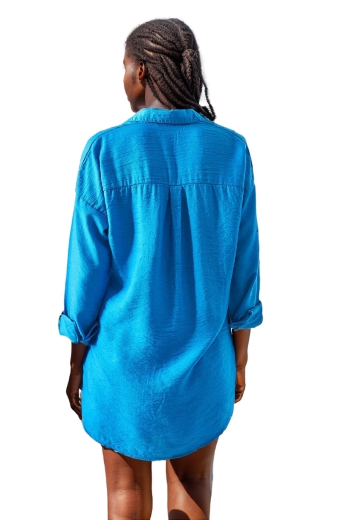 Natasha Women's Embroidered Oversized Shirt - Royal Blue Striped