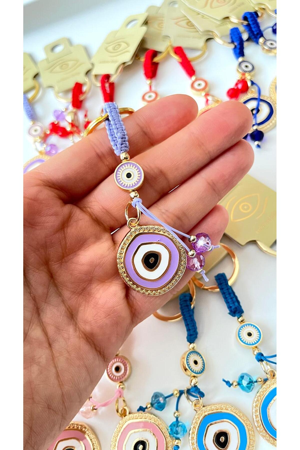 Brianna Gold-Plated Evil Eye Bead Keychain - Lilac Evil Eye