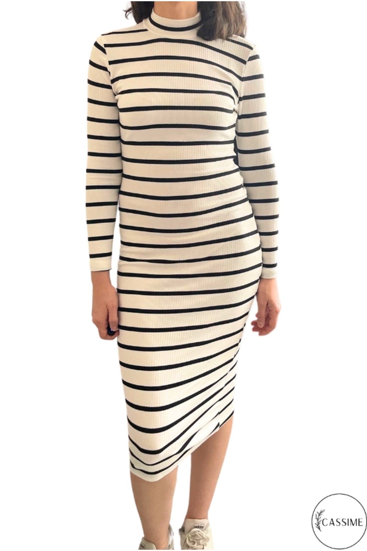 Erin Women's Striped Ribbed Knit Bodycon Dress - White