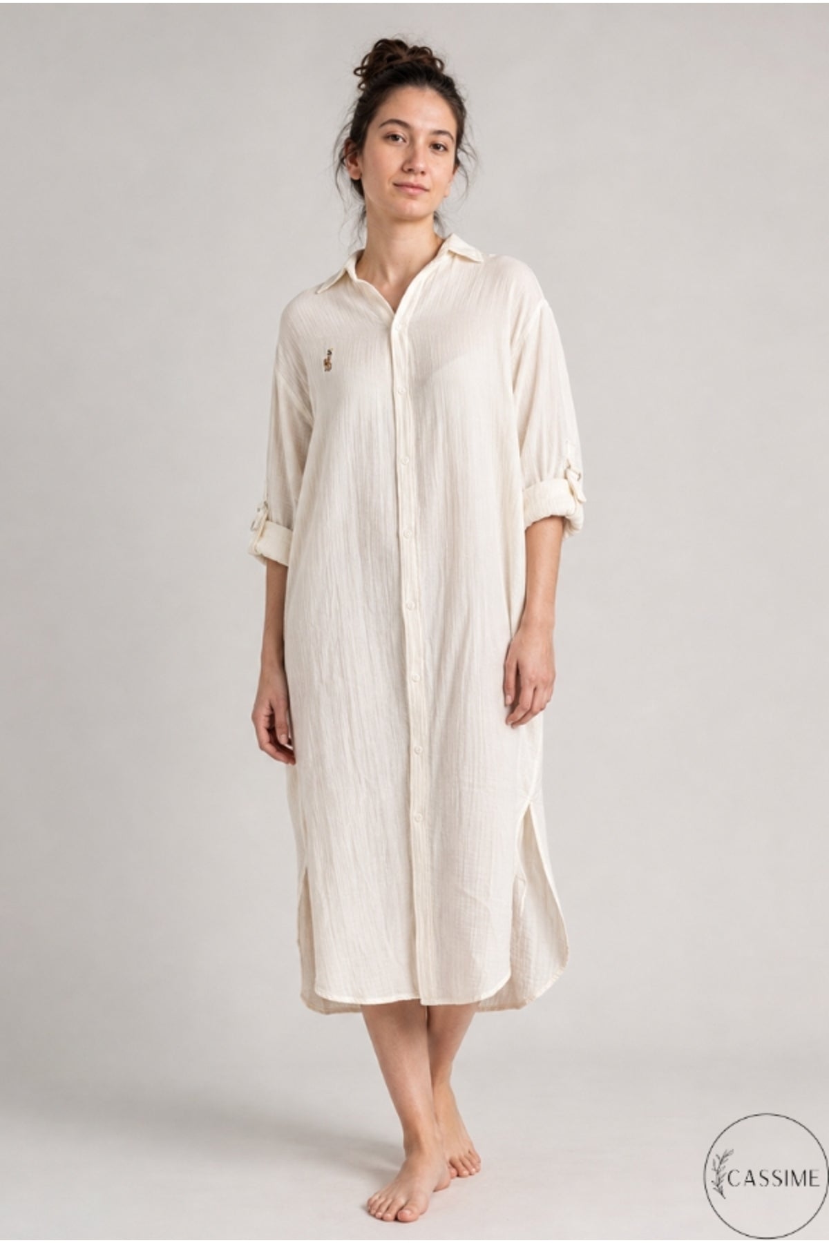 Hazel Women's Oversized Muslin Shirt Dress - Cream
