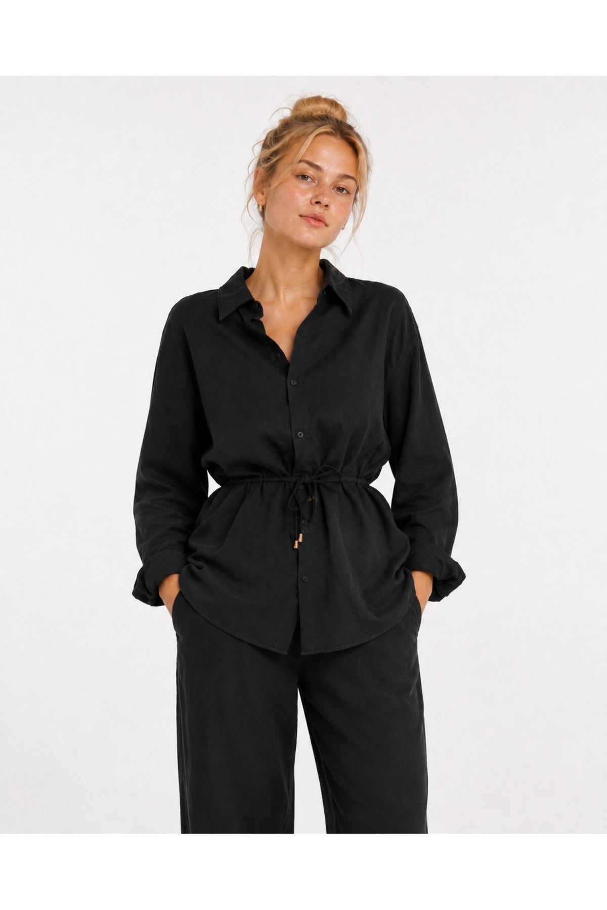 Grace Women's Oversized Muslin Shirt and Pants Set - Black