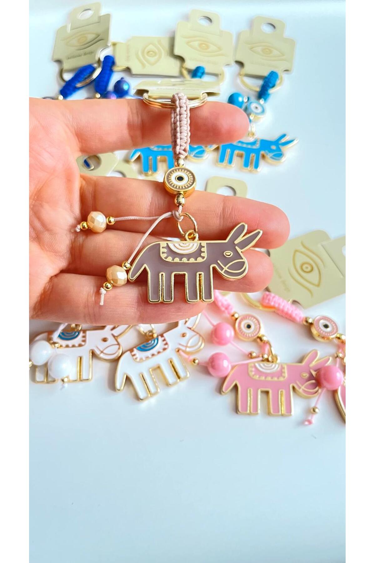 Bella Gold-Plated Animal Charm Keychain - Beige Donkey Design