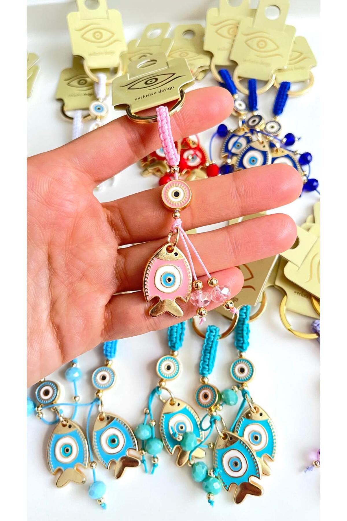 Ivy Gold-Plated Evil Eye Keychain - Pink Fish Design
