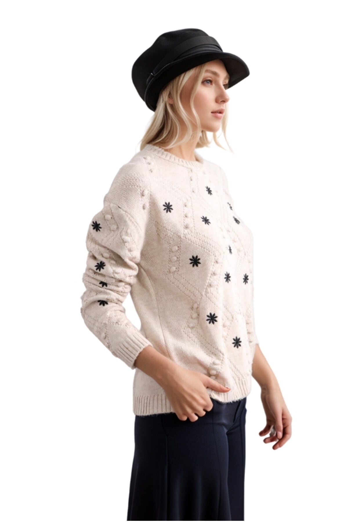 Katherine Women's Snowflake Embroidered Sweater - Cream