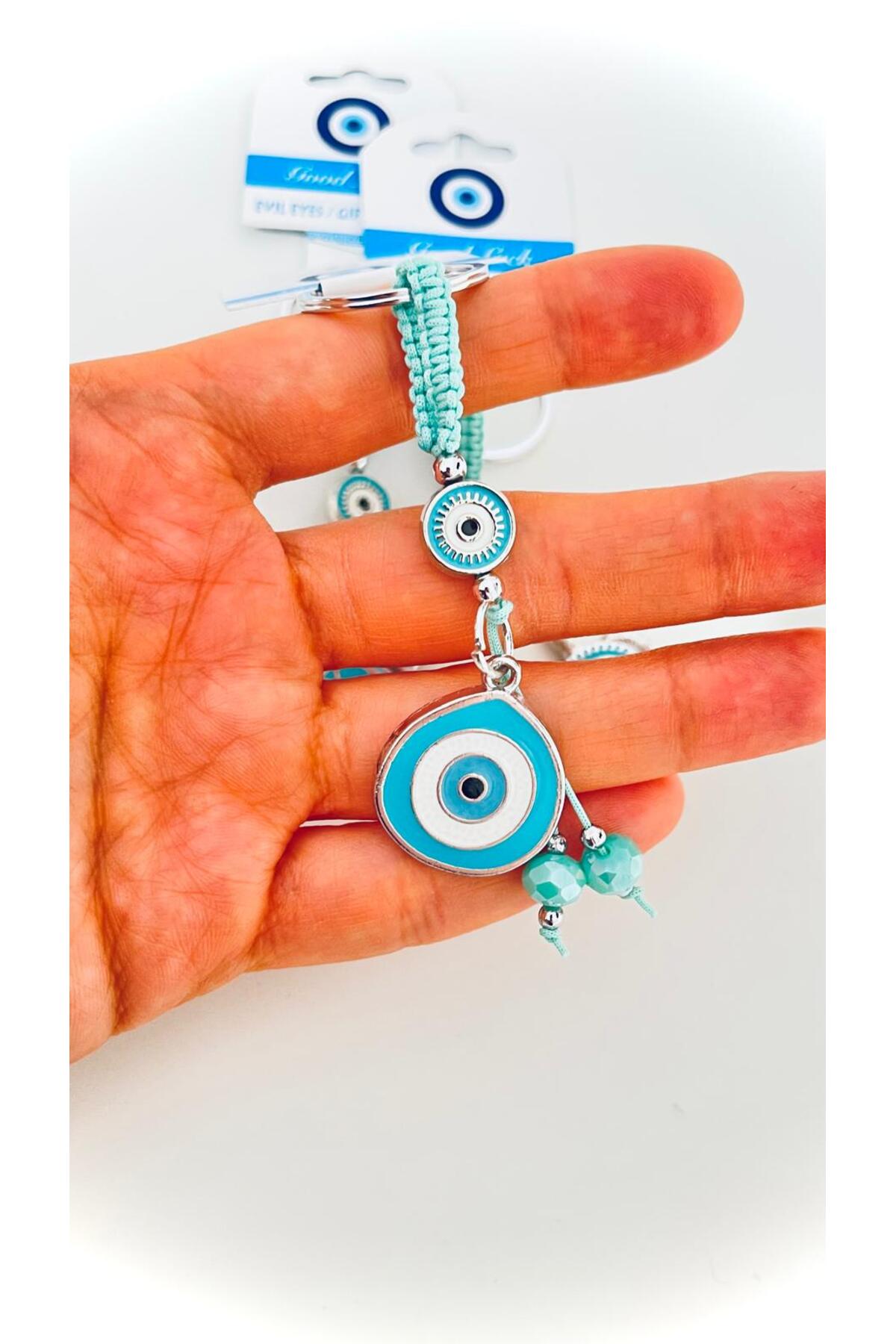 Abigail Silver-Plated Evil Eye Keychain - Turquoise Teardrop Evil Eye