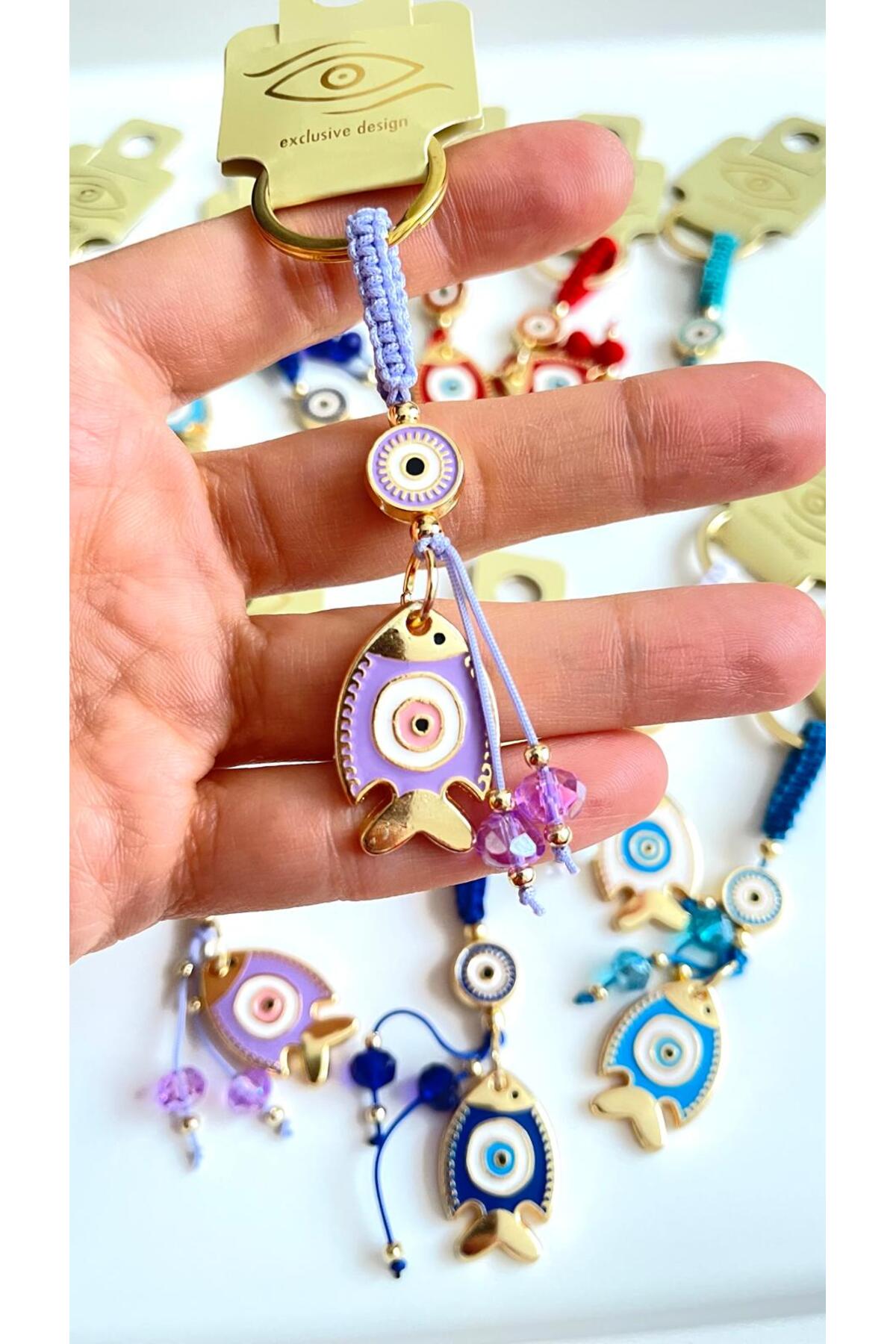 Ivy Gold-Plated Evil Eye Keychain - Lilac Fish Design