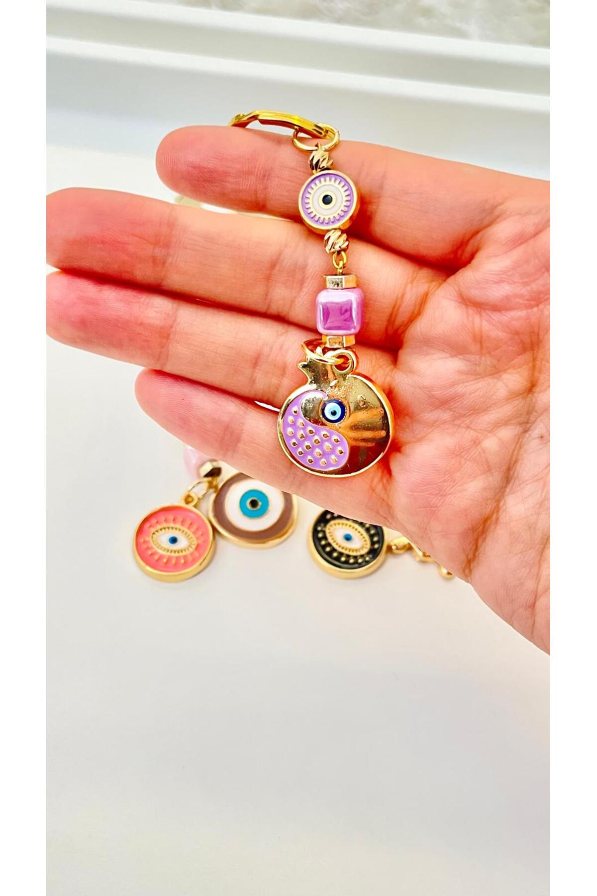 Hannah Gold-Plated Bodrum Bead Keychain - Purple Pomegranate