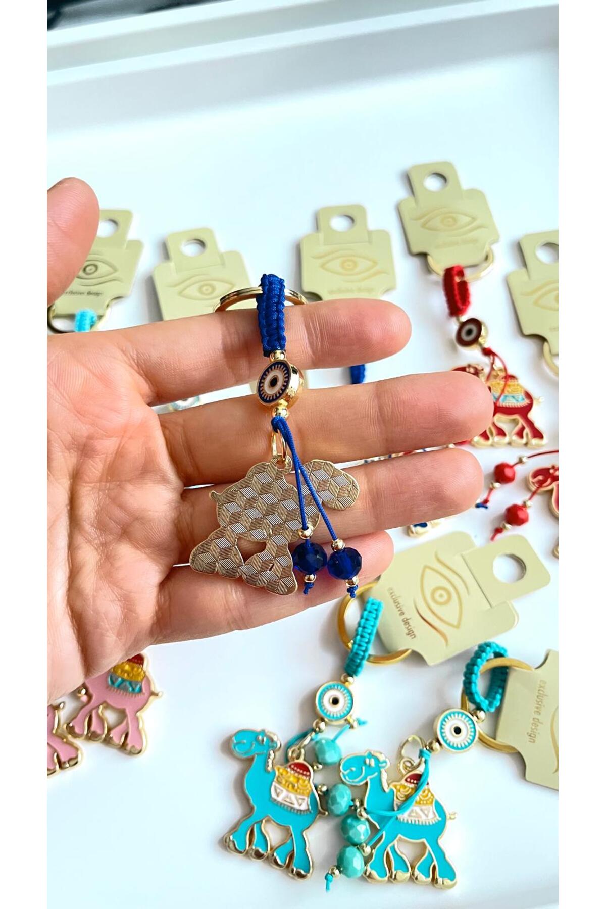 Bella Gold-Plated Animal Charm Keychain - Navy Camel Design
