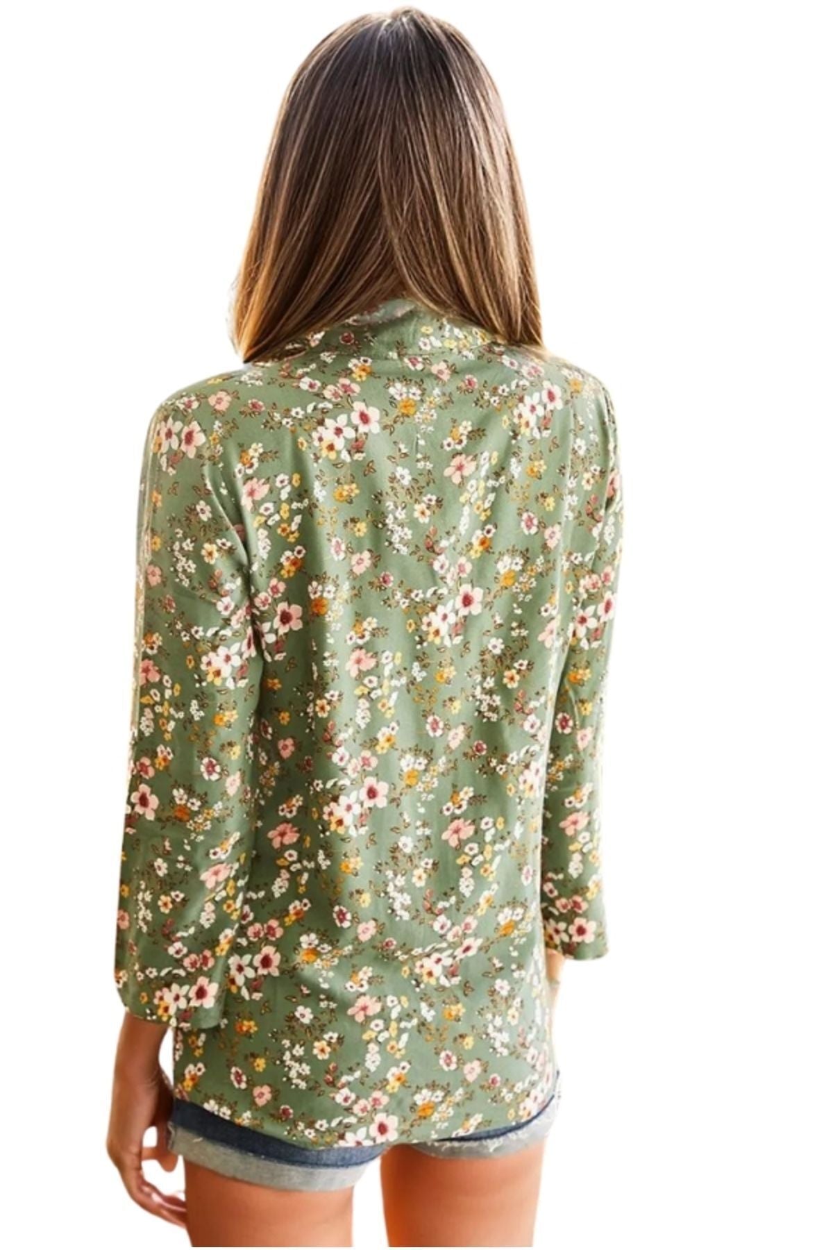 Amelia Women's Viscose Long Sleeve Button-Up Shirt - Green and Khaki