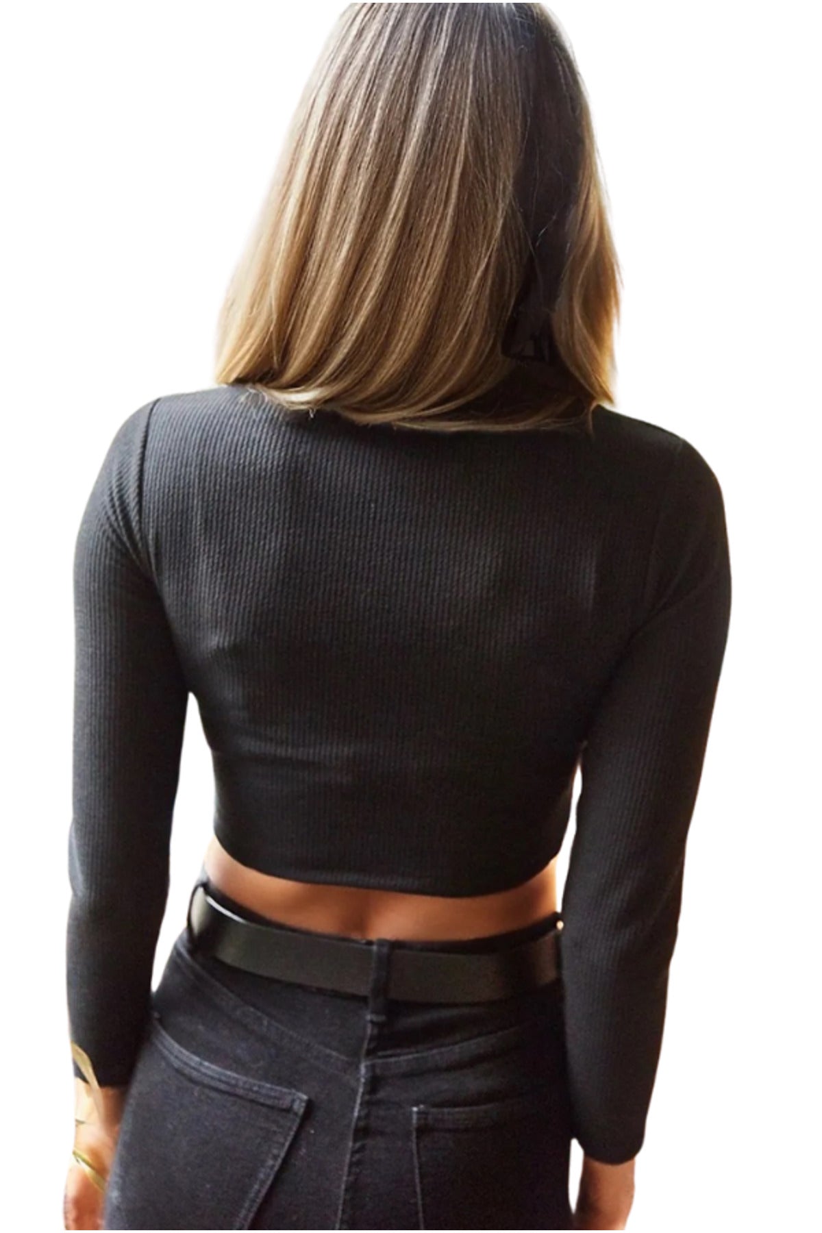Francesca Women's Textured Chain Detail Crop Blouse - Black