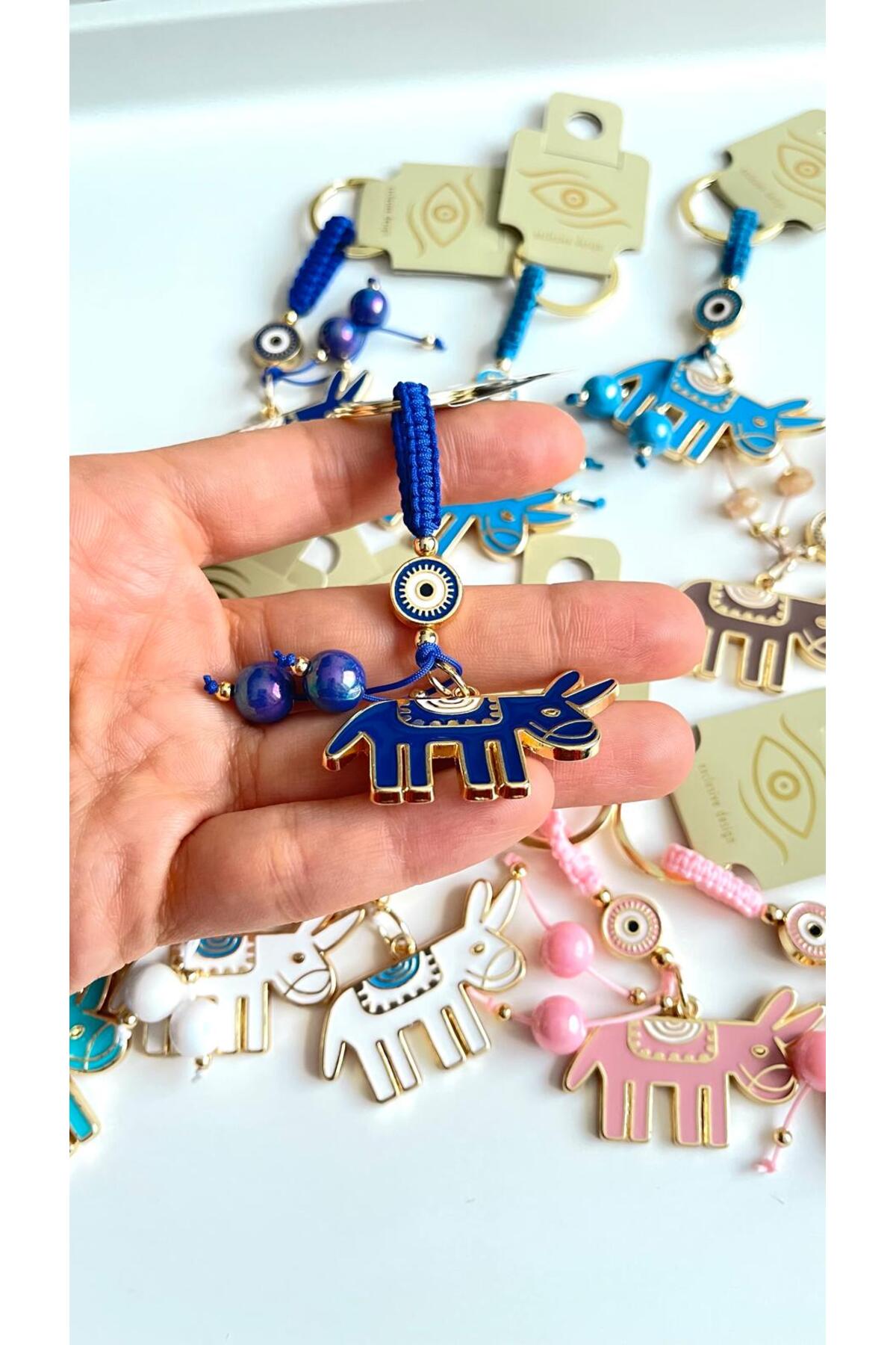 Bella Gold-Plated Animal Charm Keychain - Navy Donkey Design